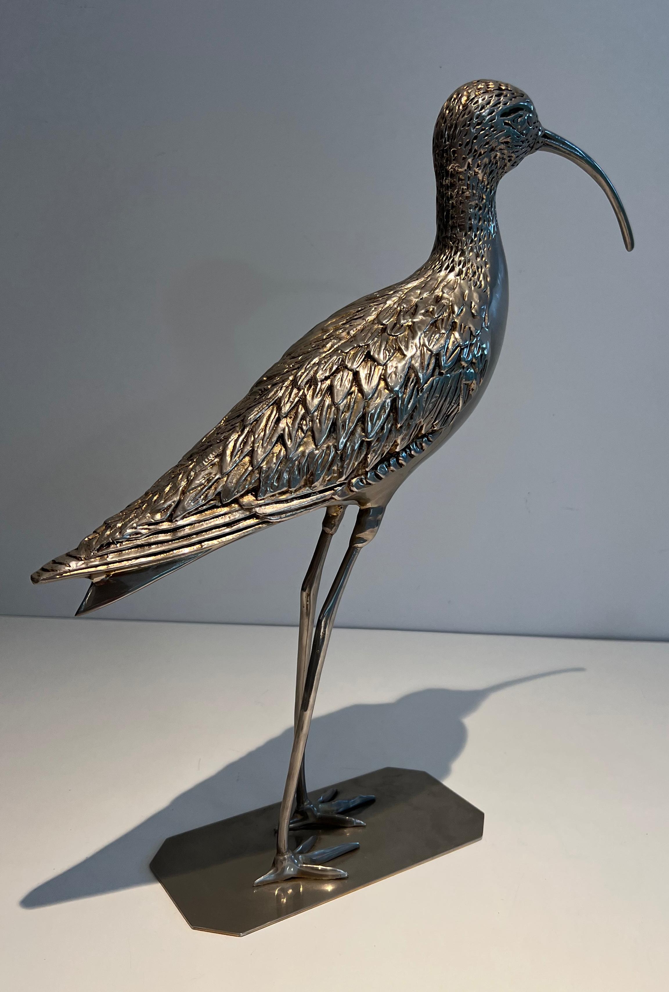 Élégant oiseau en laiton argenté. Travail français. Circa 1970 Bon état - En vente à Marcq-en-Barœul, Hauts-de-France