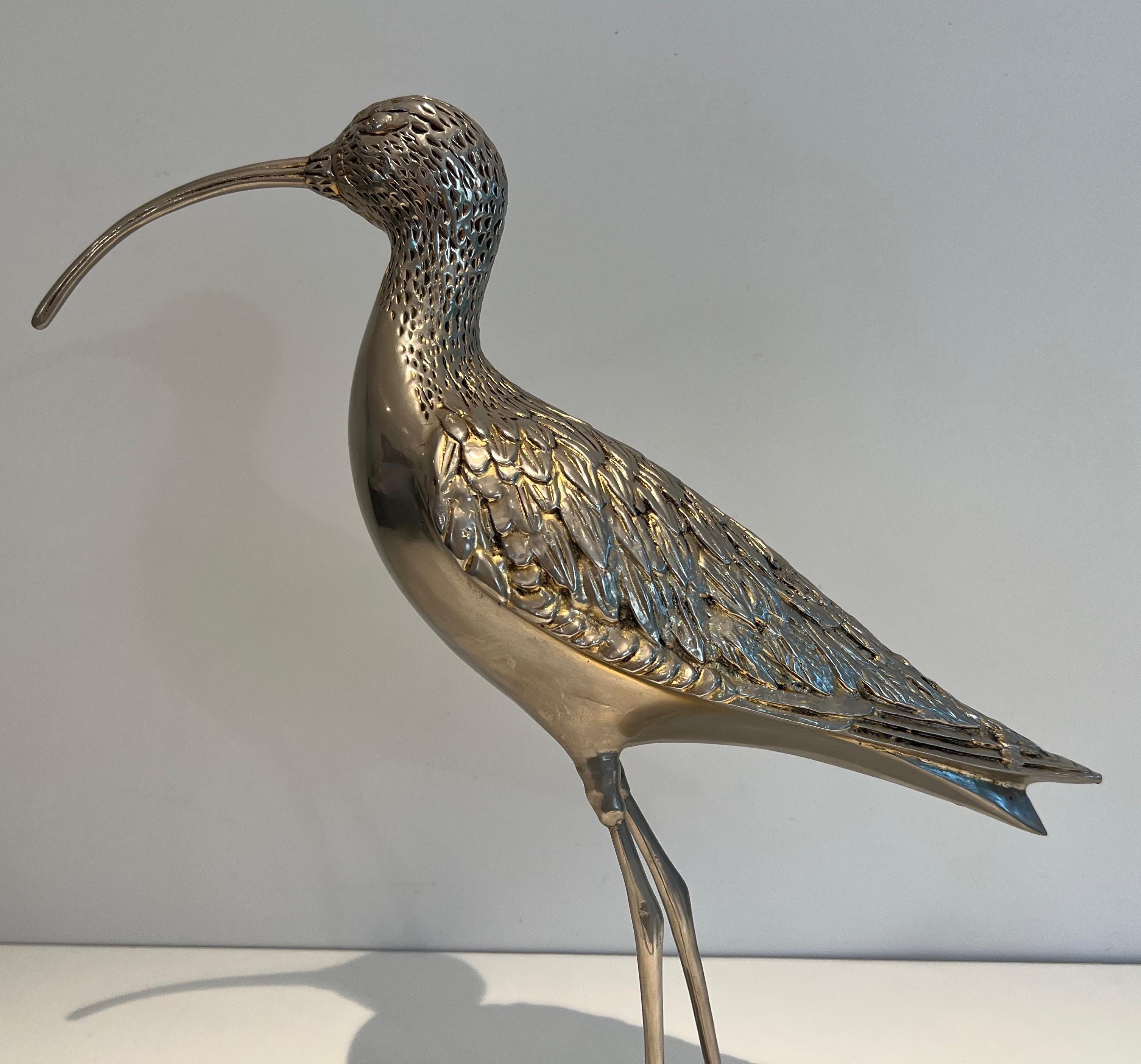Fin du 20e siècle Élégant oiseau en laiton argenté. Travail français. Circa 1970 en vente