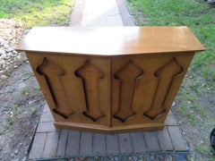 Stylish Slim Harvey Probber Style Midcentury Trefoil Design Console Cabinet