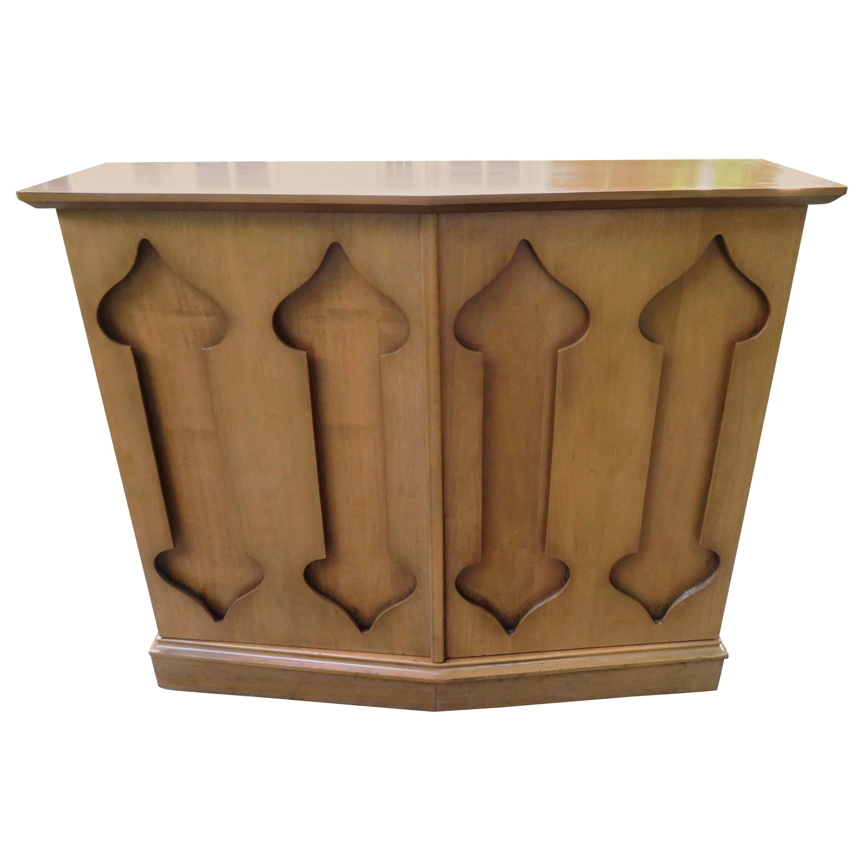 Stylish Slim Harvey Probber Style Midcentury Trefoil Design Console Cabinet