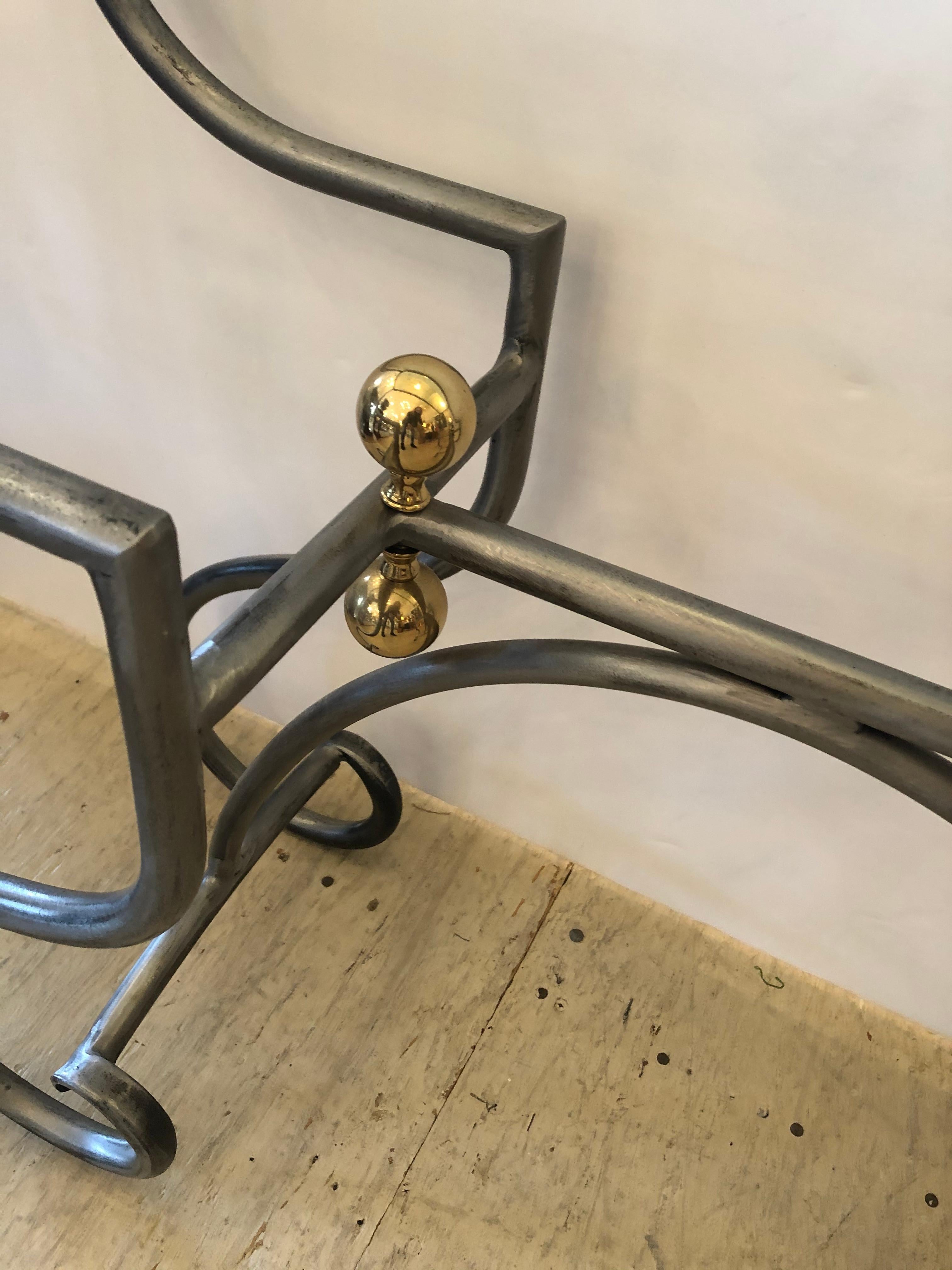 Late 20th Century Stylish Small Rectangular Steel and Brass Console Table