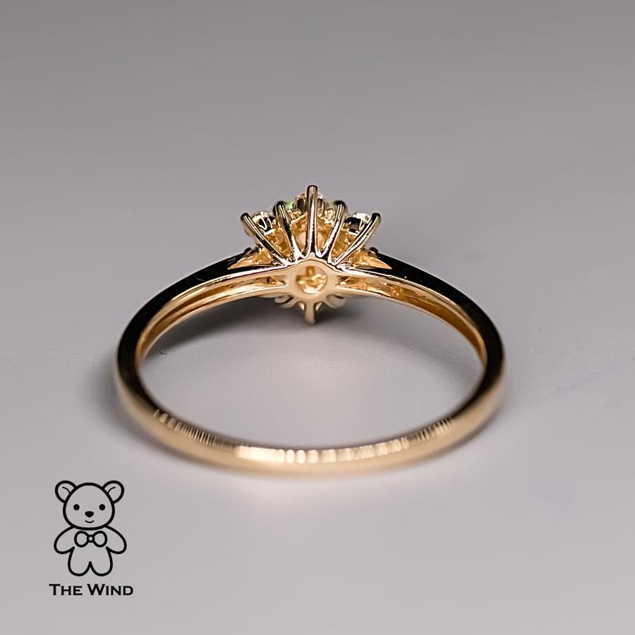 Artist Stylish Snowflake Australian Solid Opal & Halo Diamond Engagement Ring 18K Yello For Sale