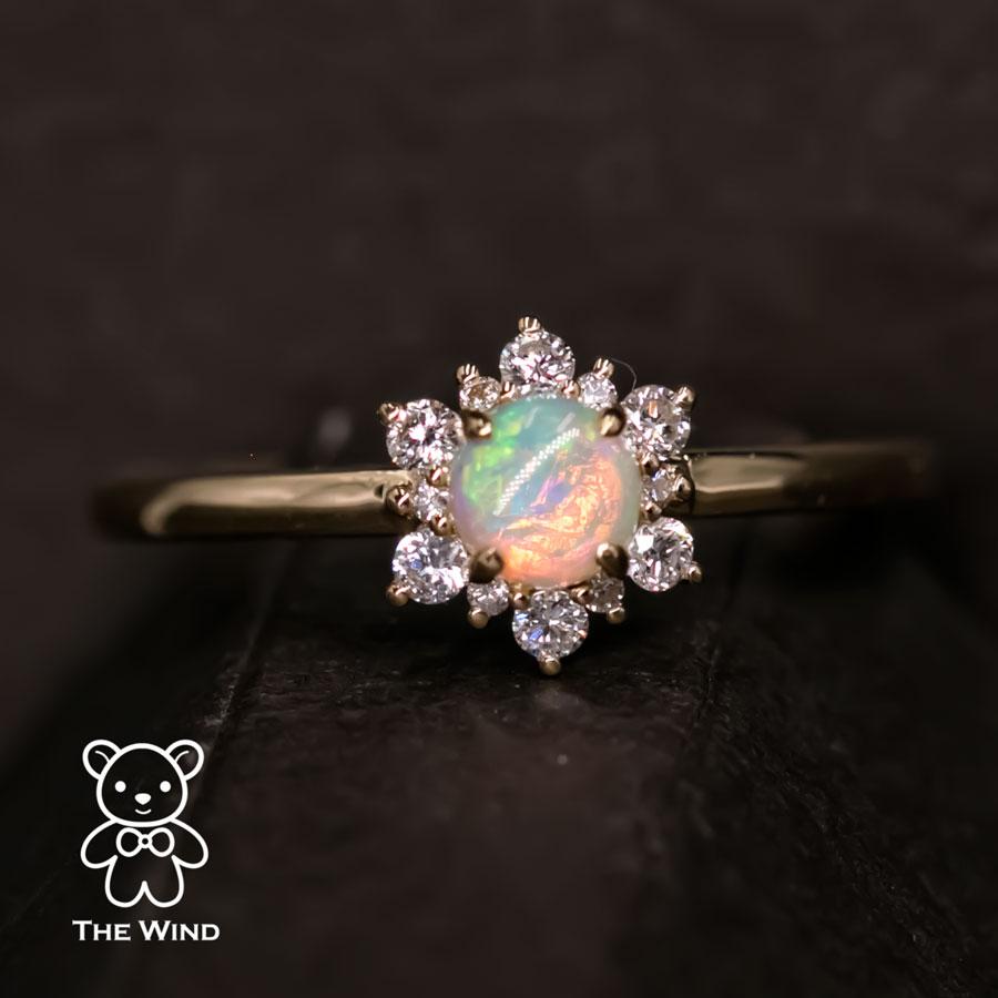Stylish Snowflake Australian Solid Opal & Halo Diamond Engagement Ring 18K Yello In New Condition For Sale In Suwanee, GA