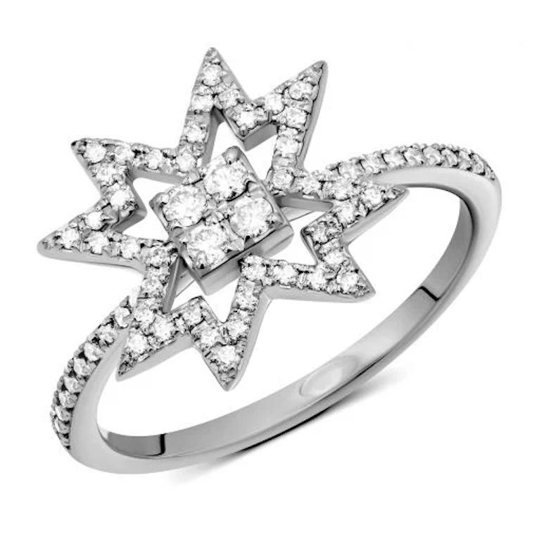 Modern Stylish Star White Diamond White Gold Ring For Her For Sale