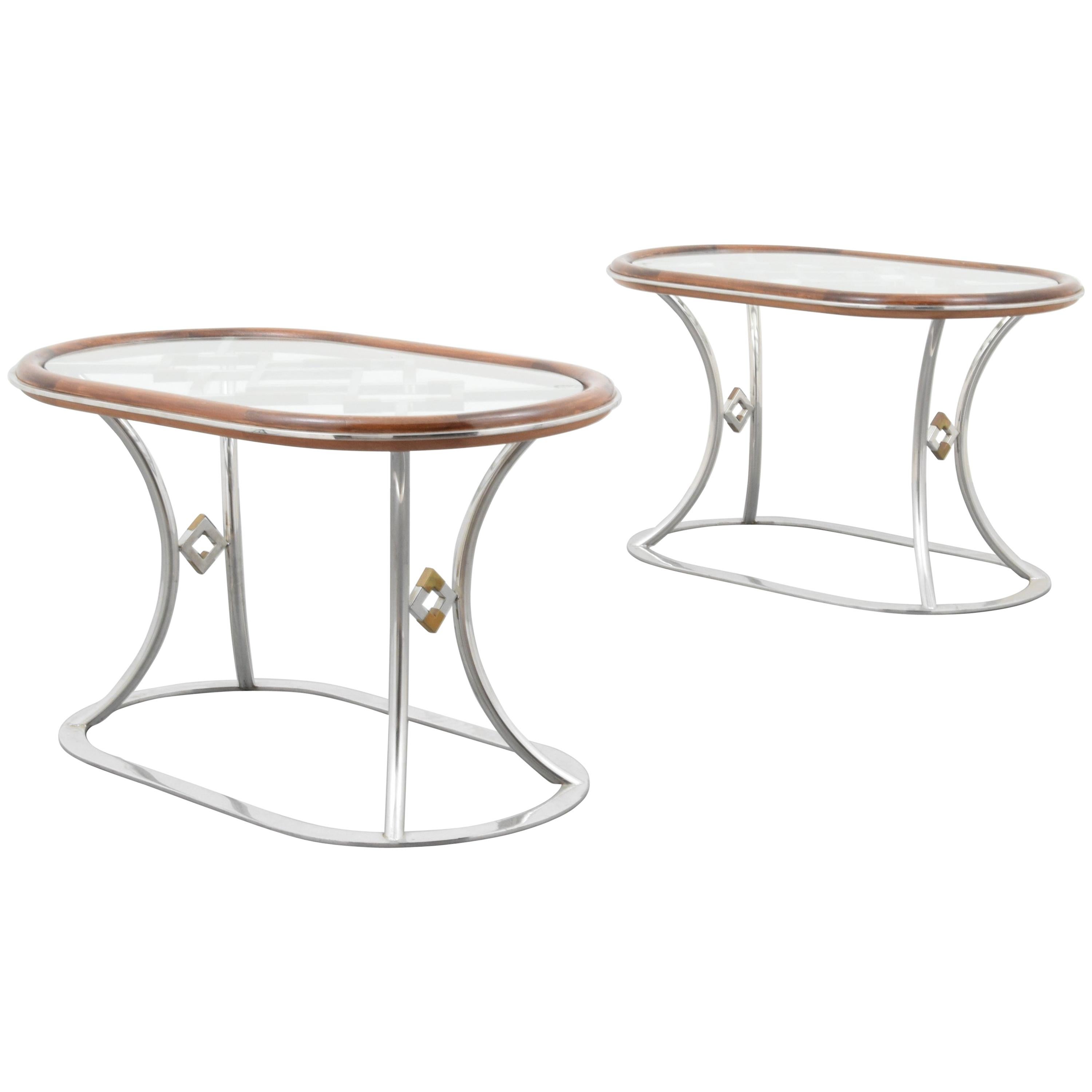 Stylish Steel and Brass Side Tables by Alain Delon for Maison Jansen