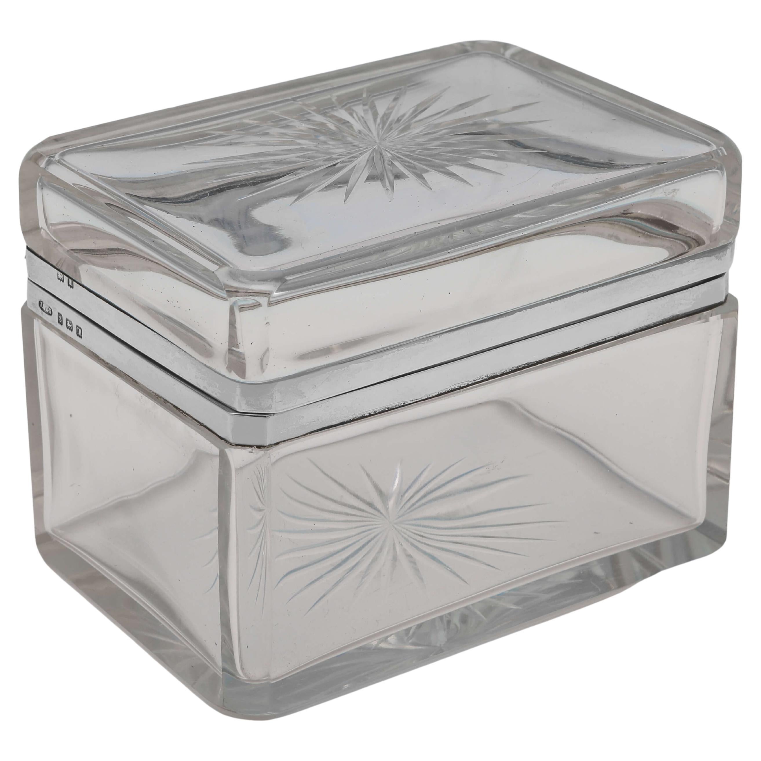 Stylish Sterling Silver Mounted Glass Table Box with Hinged Lid, Made in 1911