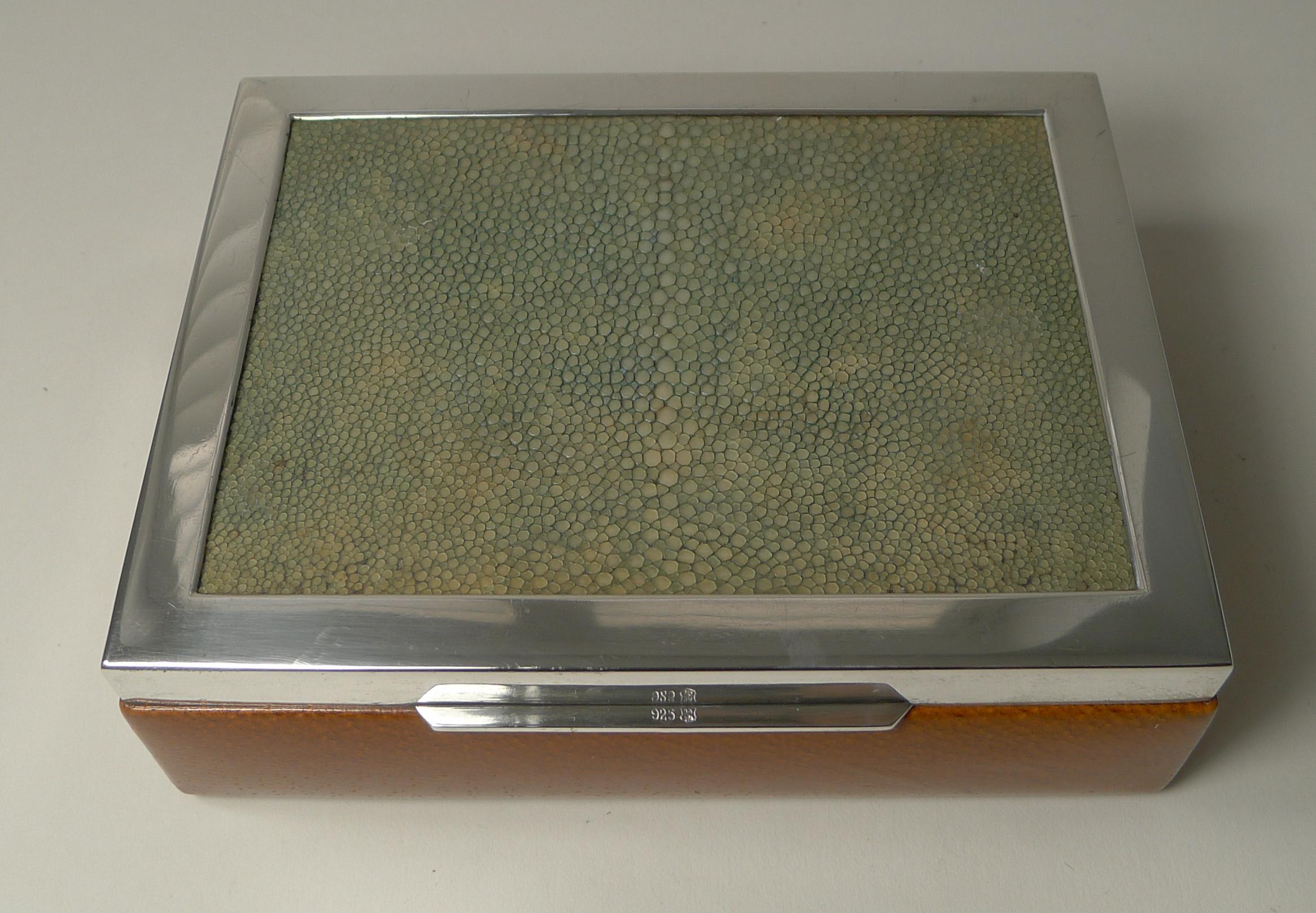 Stylish Sterling Silver, Shagreen and Leather Box, c.1950 2