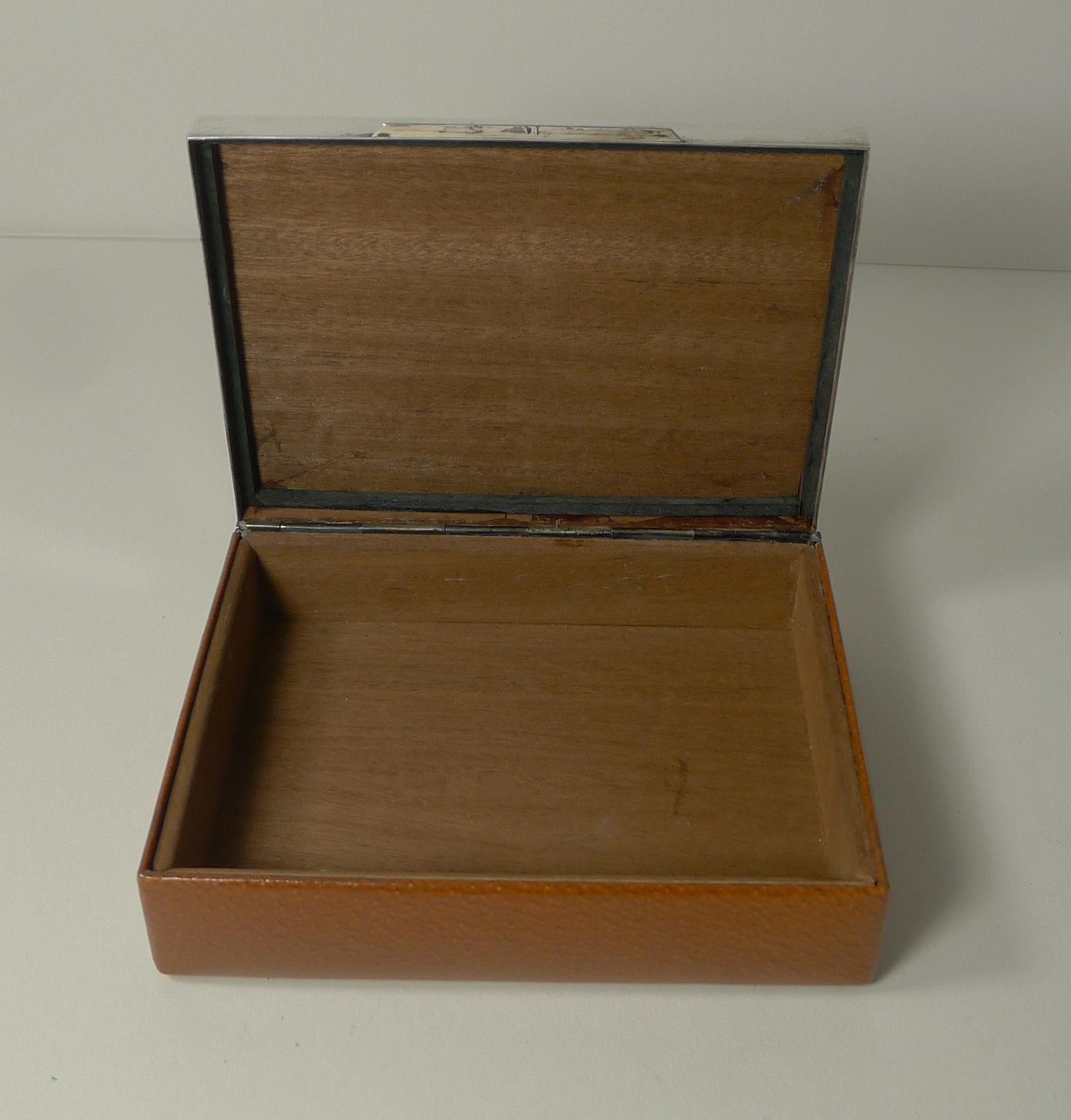 Stylish Sterling Silver, Shagreen and Leather Box, c.1950 3