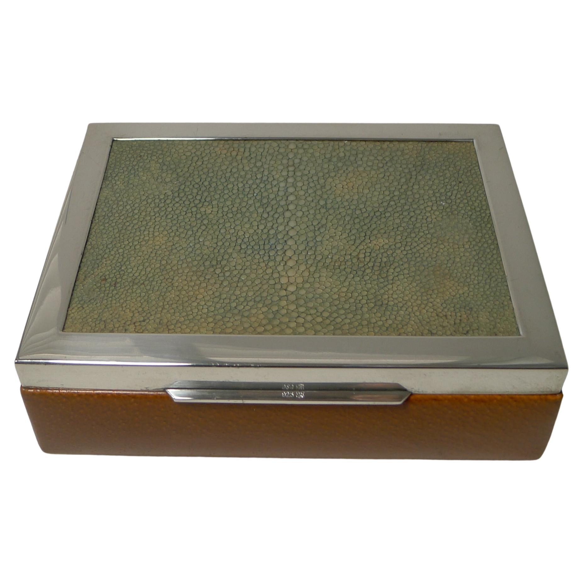 Stylish Sterling Silver, Shagreen and Leather Box, c.1950