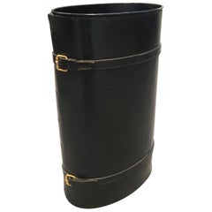 Stylish Stiched Leather and Brass Umbrella Holder by Jacques Adnet
