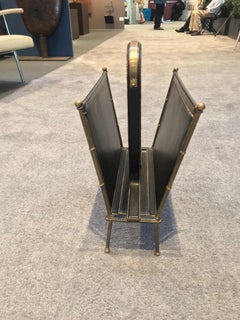 Stylish Stitched Leather and Brass Magazine Holder by Jacques Adnet