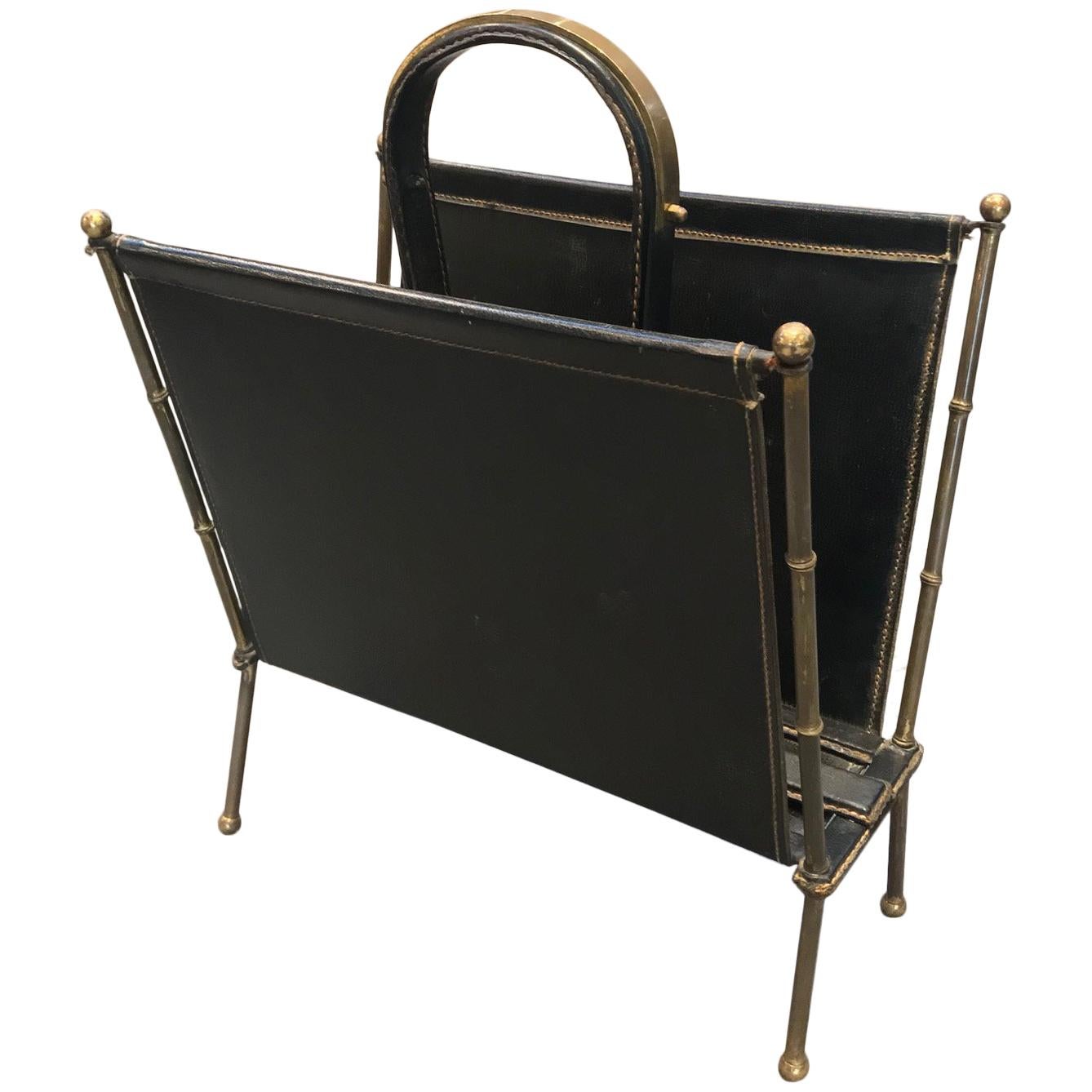 Elegante portariviste in pelle e ottone Stitch by Jacques Adnet