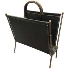 Elegante portariviste in pelle e ottone Stitch by Jacques Adnet