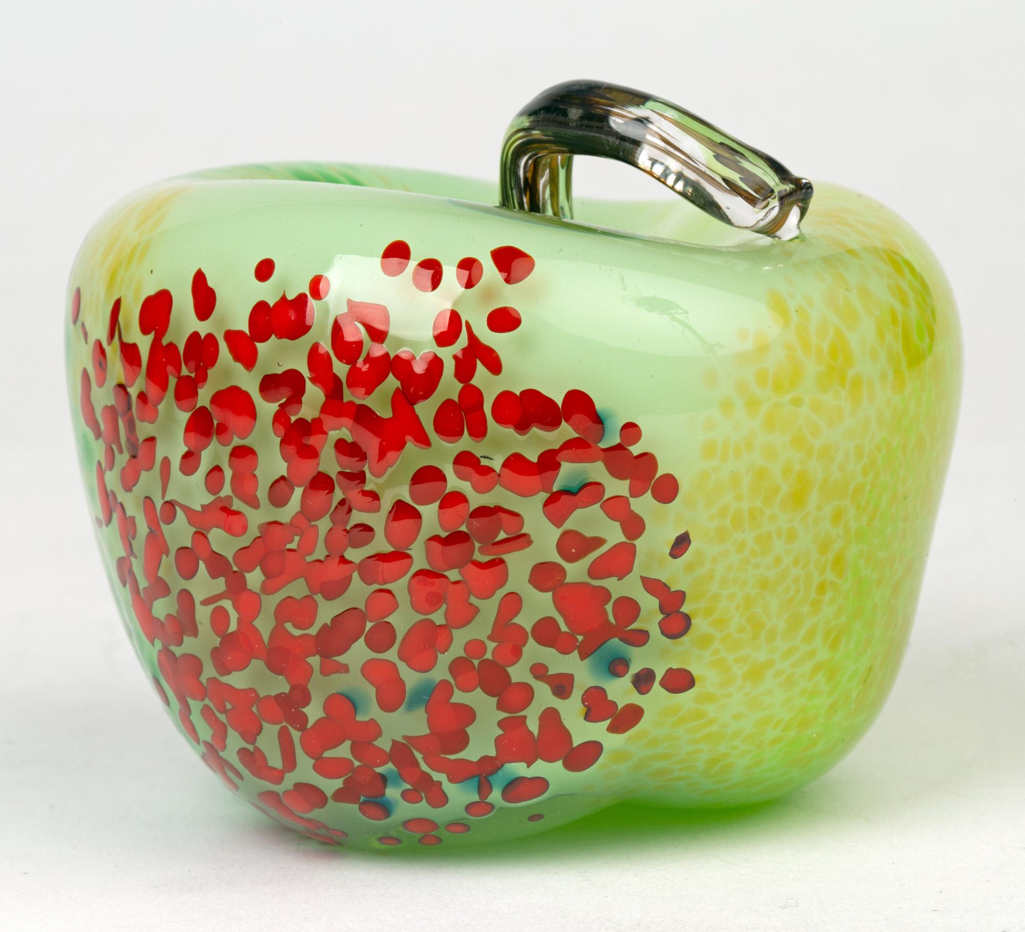 Stylish Studio Glass Possibly Italian Signed Apple Paperweight Dated 2007 1