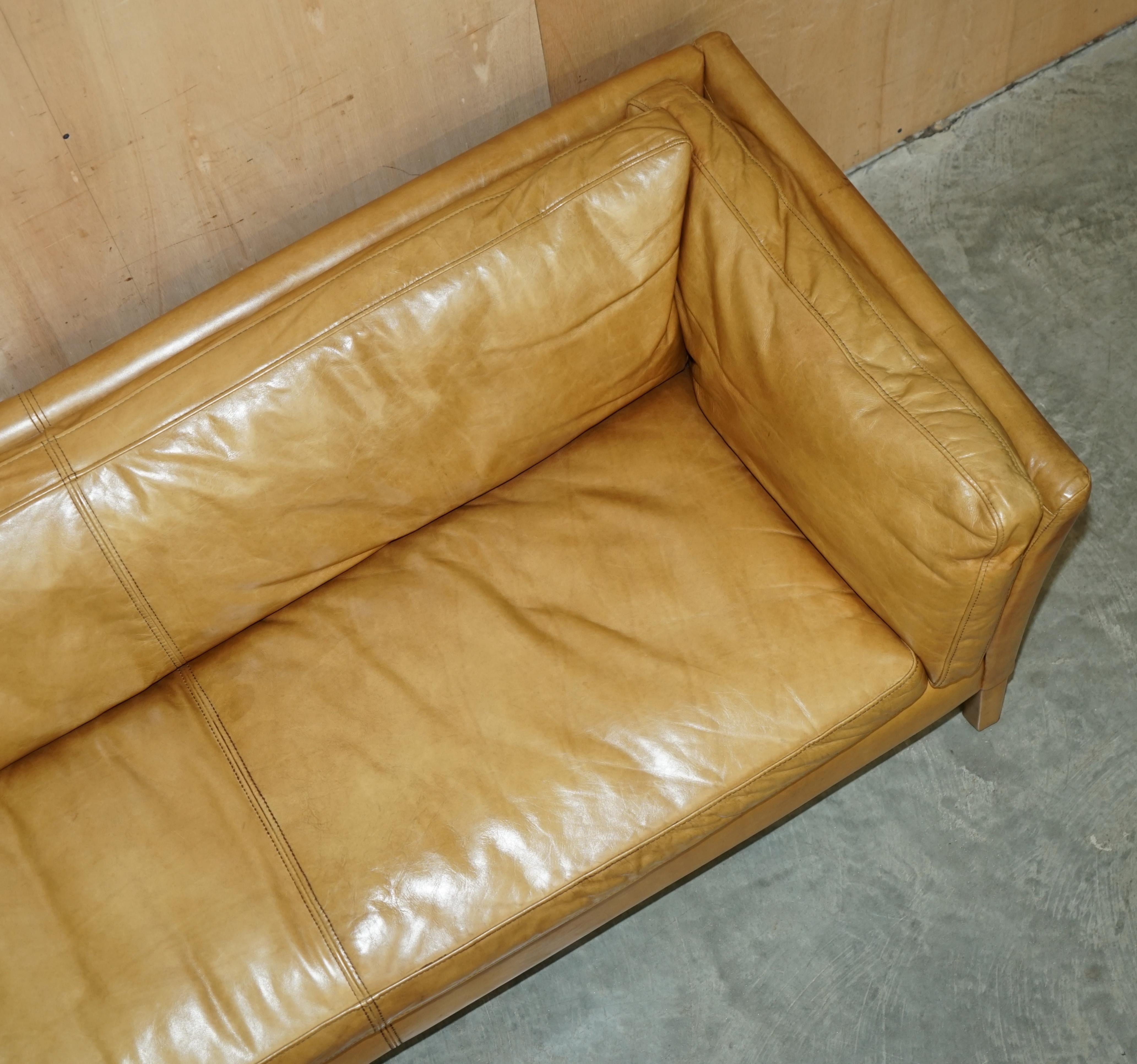 STYLiSH SUPER COMFORTABLE LARGE HALO GROUCHO TAN BROWN LEATHER THREE SEAT SOFA For Sale 5