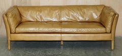 STYLiSH SUPER COMFORTABLE LARGE HALO GROUCHO TAN BROWN LEATHER THREE SEAT SOFA