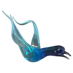 Stylish Swimming Swan Art Glass Sculpture by Murano Glass