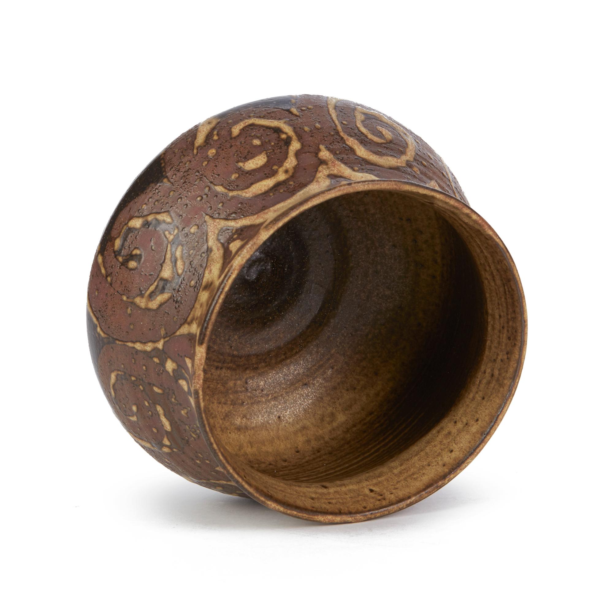 English Stylish Tenmoku Glazed Pattern Studio Pottery Bowl Signed, 20th Century For Sale