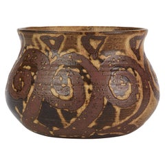 Vintage Stylish Tenmoku Glazed Pattern Studio Pottery Bowl Signed, 20th Century