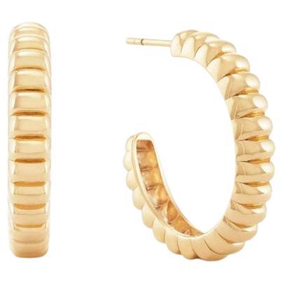 Ribbed Dome Textured 18K Yellow Gold Hoop Earrings