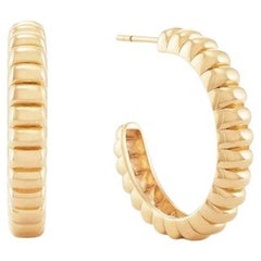 Ribbed Dome Textured 18K Yellow Gold Hoop Earrings