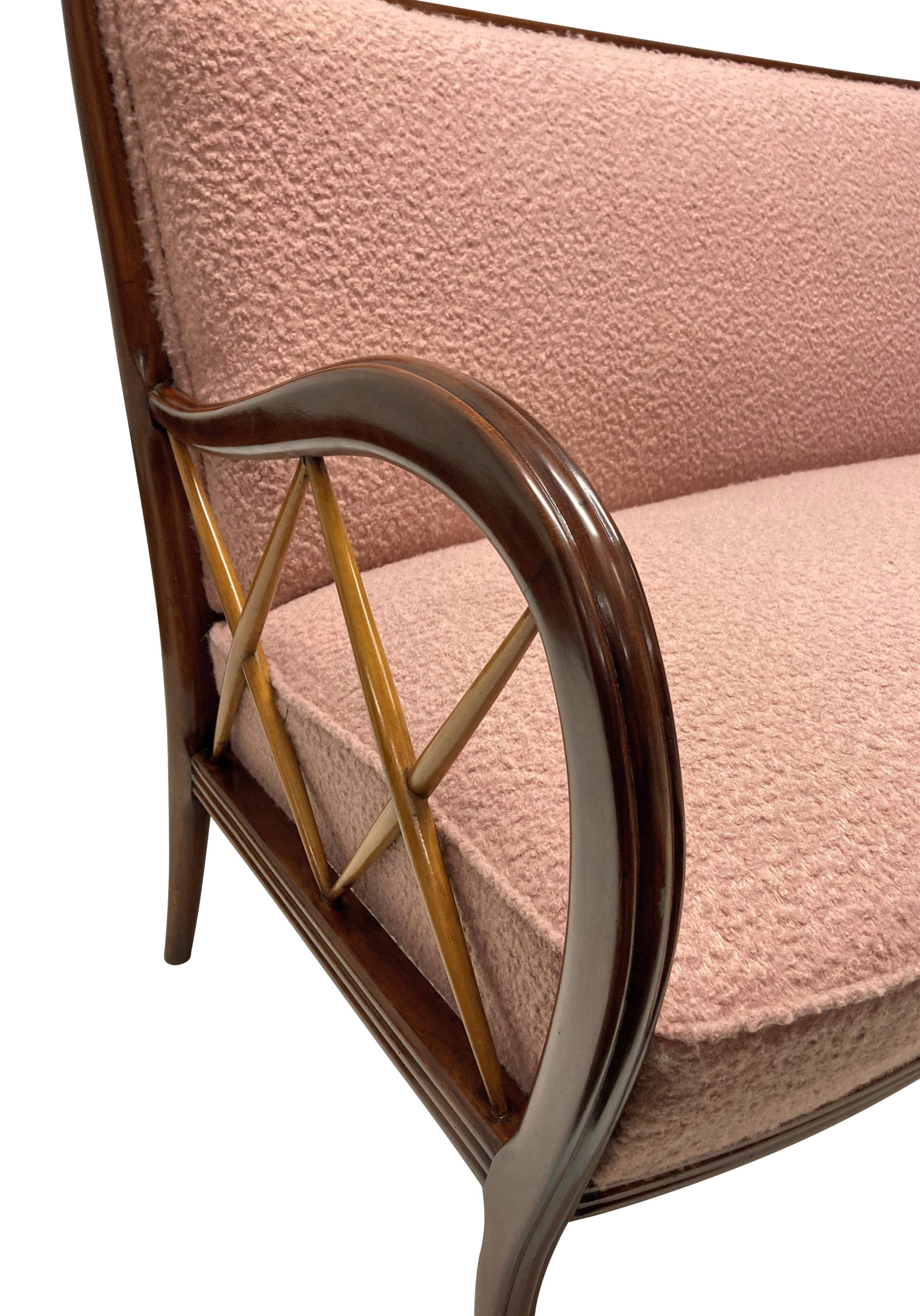 Walnut Stylish Three Seat Sofa by Paolo Buffa For Sale