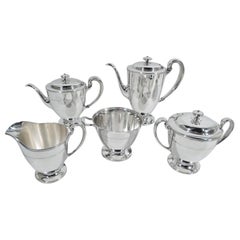 Stylish Tiffany Edwardian Modern Sterling Silver Coffee & Tea Set