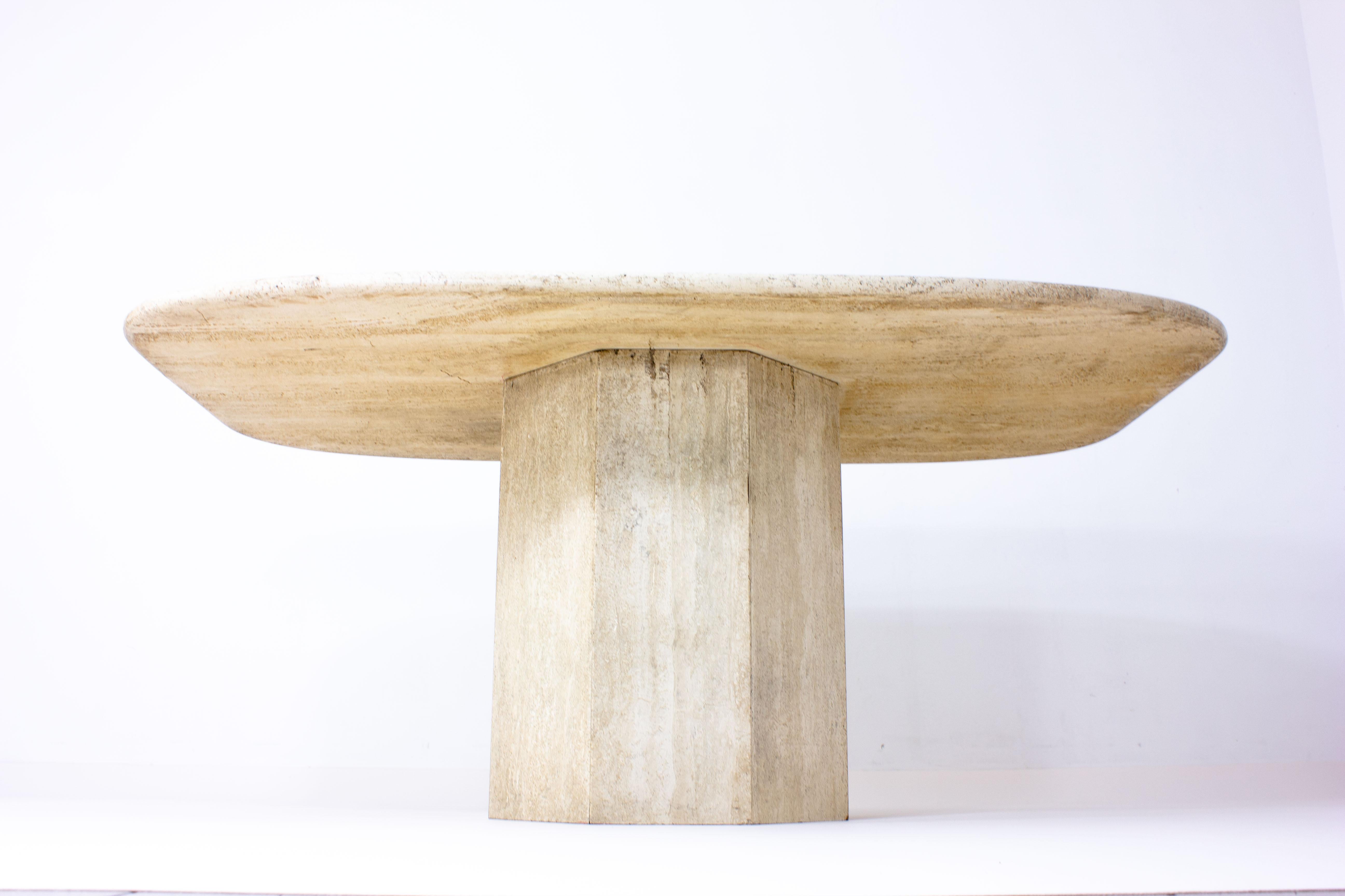 Late 20th Century Stylish Travertine Dining Table, Italy 1970s