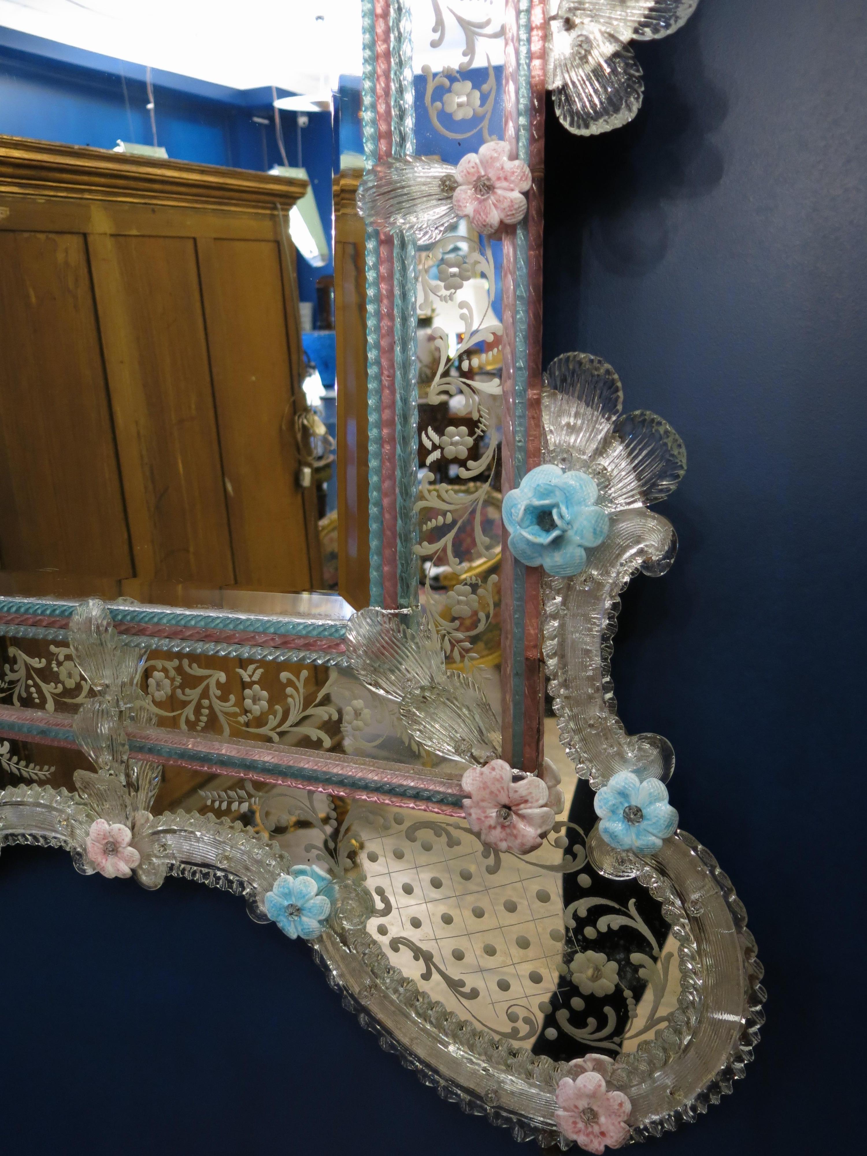 20th Century Stylish Venetian Murano Glass Wall Mirror, Circa 1910 For Sale
