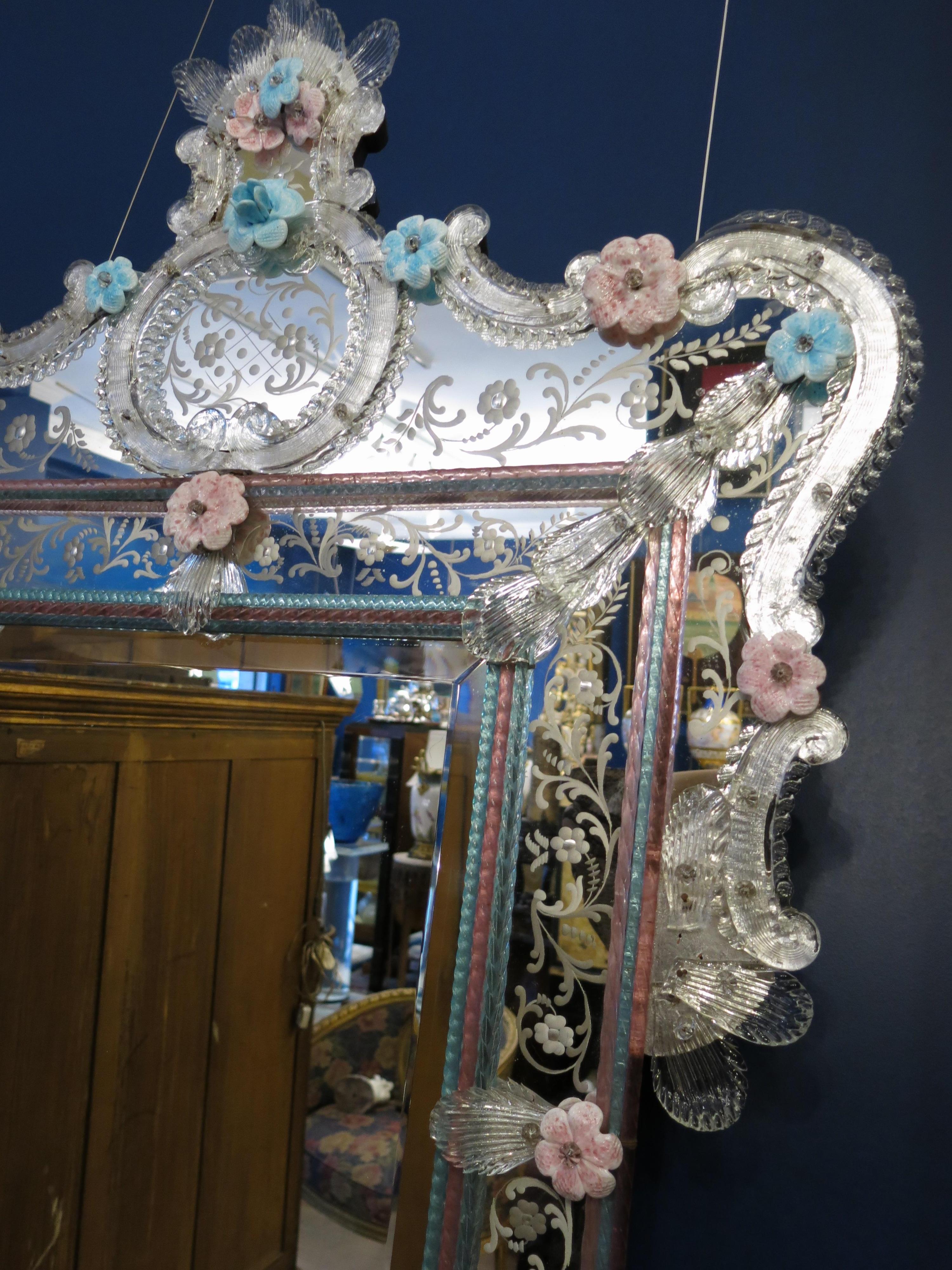 Blown Glass Stylish Venetian Murano Glass Wall Mirror, Circa 1910 For Sale