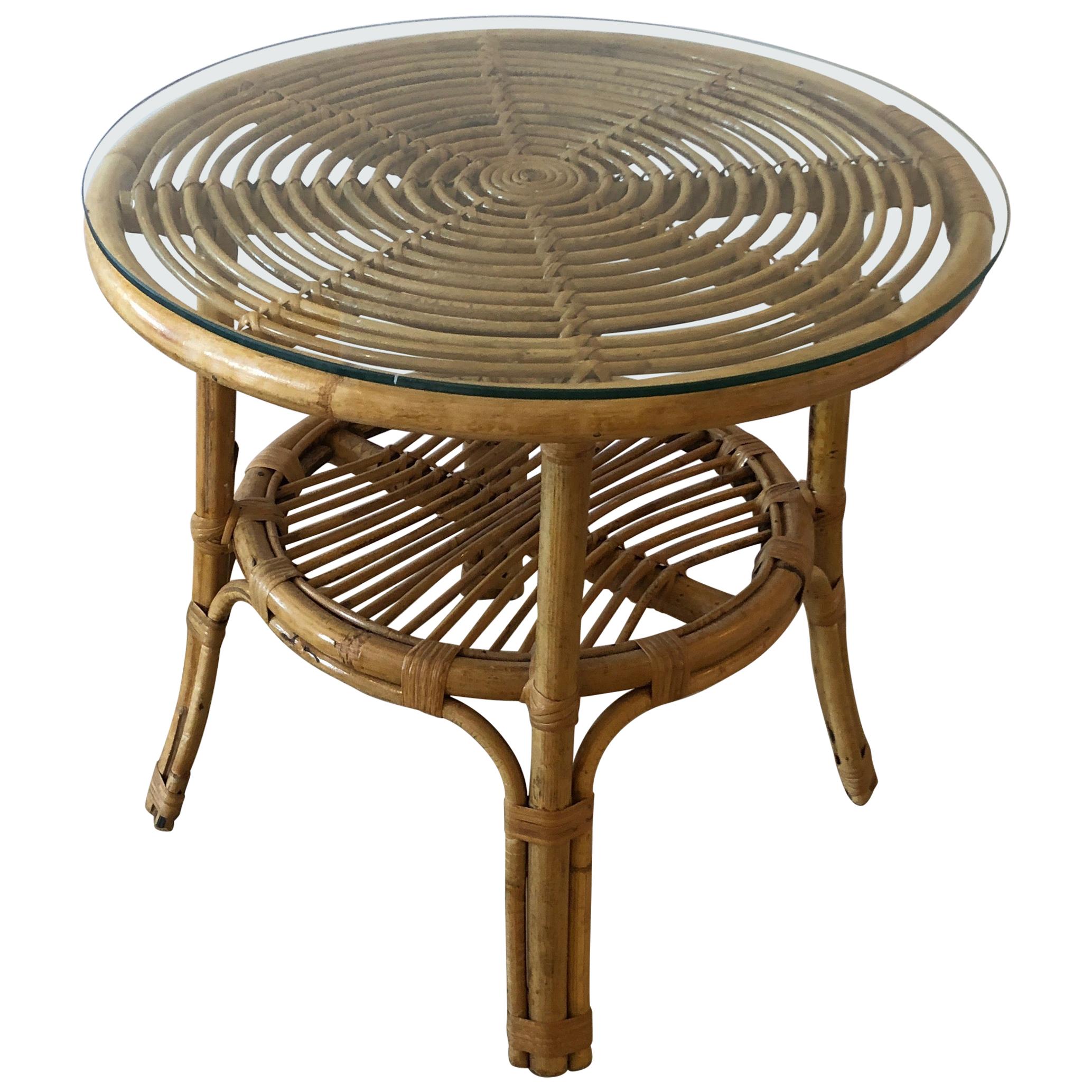 Stylish Versatile Bamboo Rattan 2-Tier Round Side End or Drinks Table