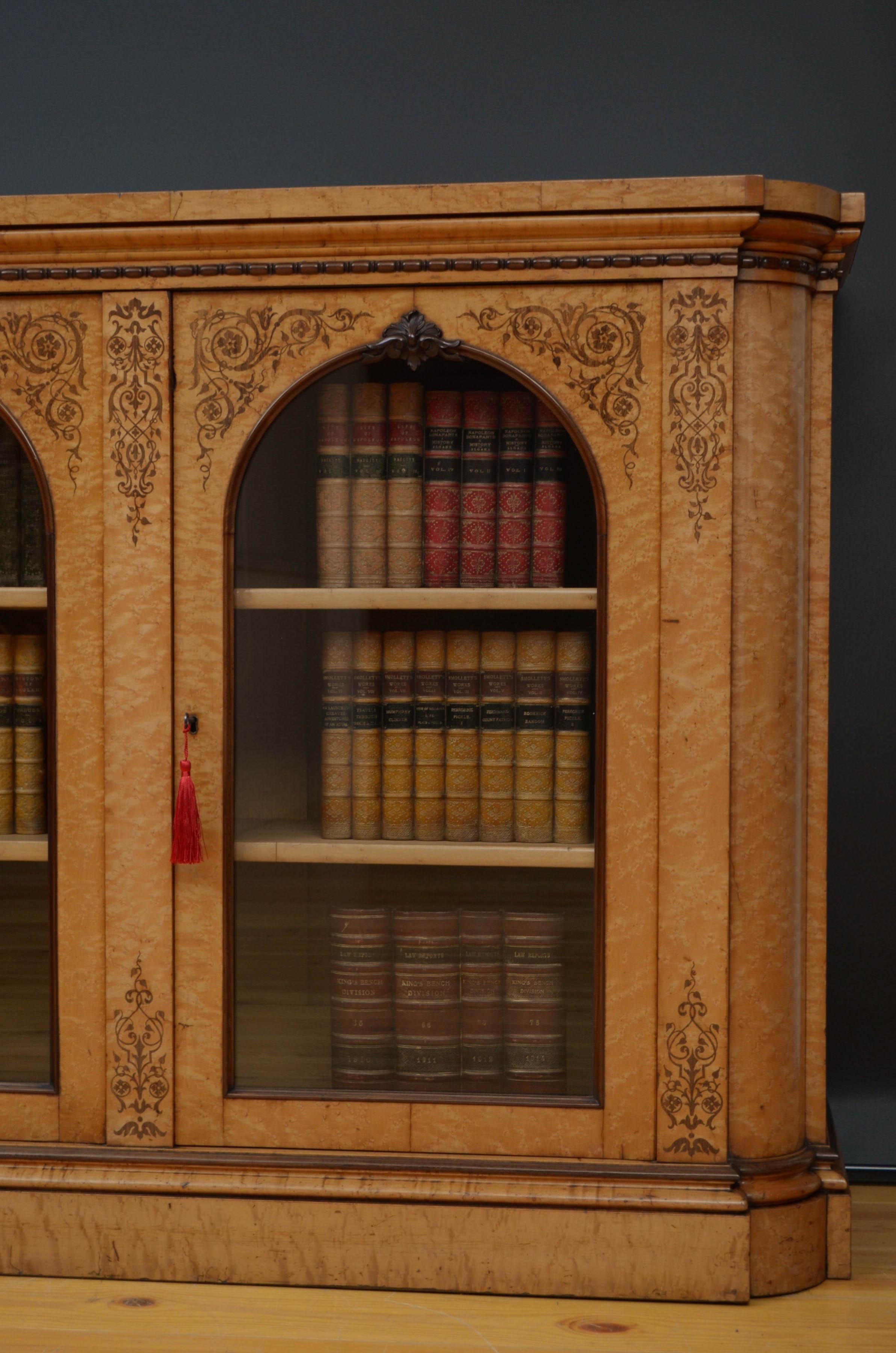 Stylish Victorian Bird's Eye Maple Bookcase / Display Cabinet 7