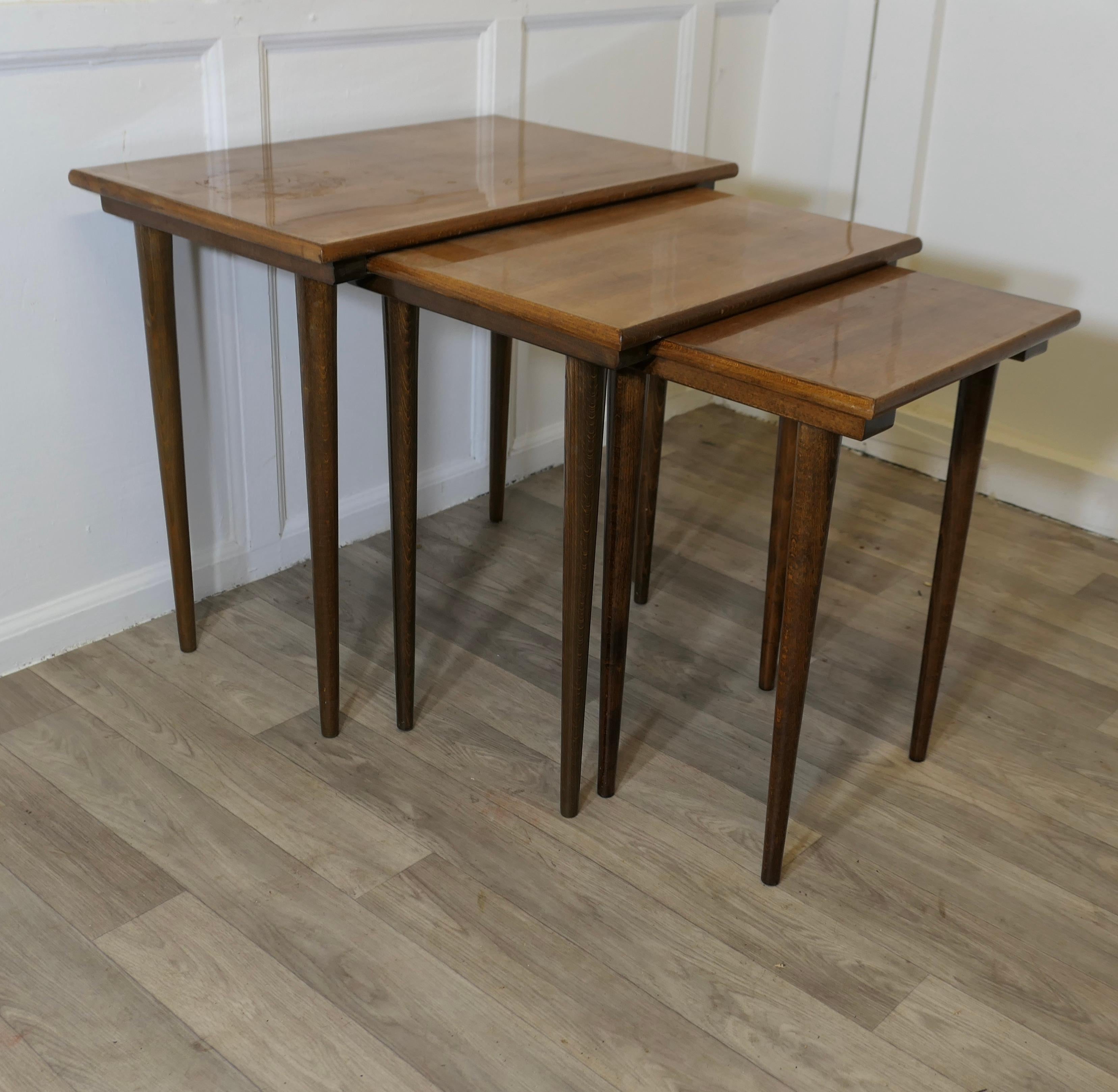 Stylish Vintage 1960s Nest Of Tables

This is a Good-looking set and beautifully designed, a nest of 3 tables, all the tables are in good condition 
The largest table is 25” wide and 15” deep and they are 22” high
TZX150