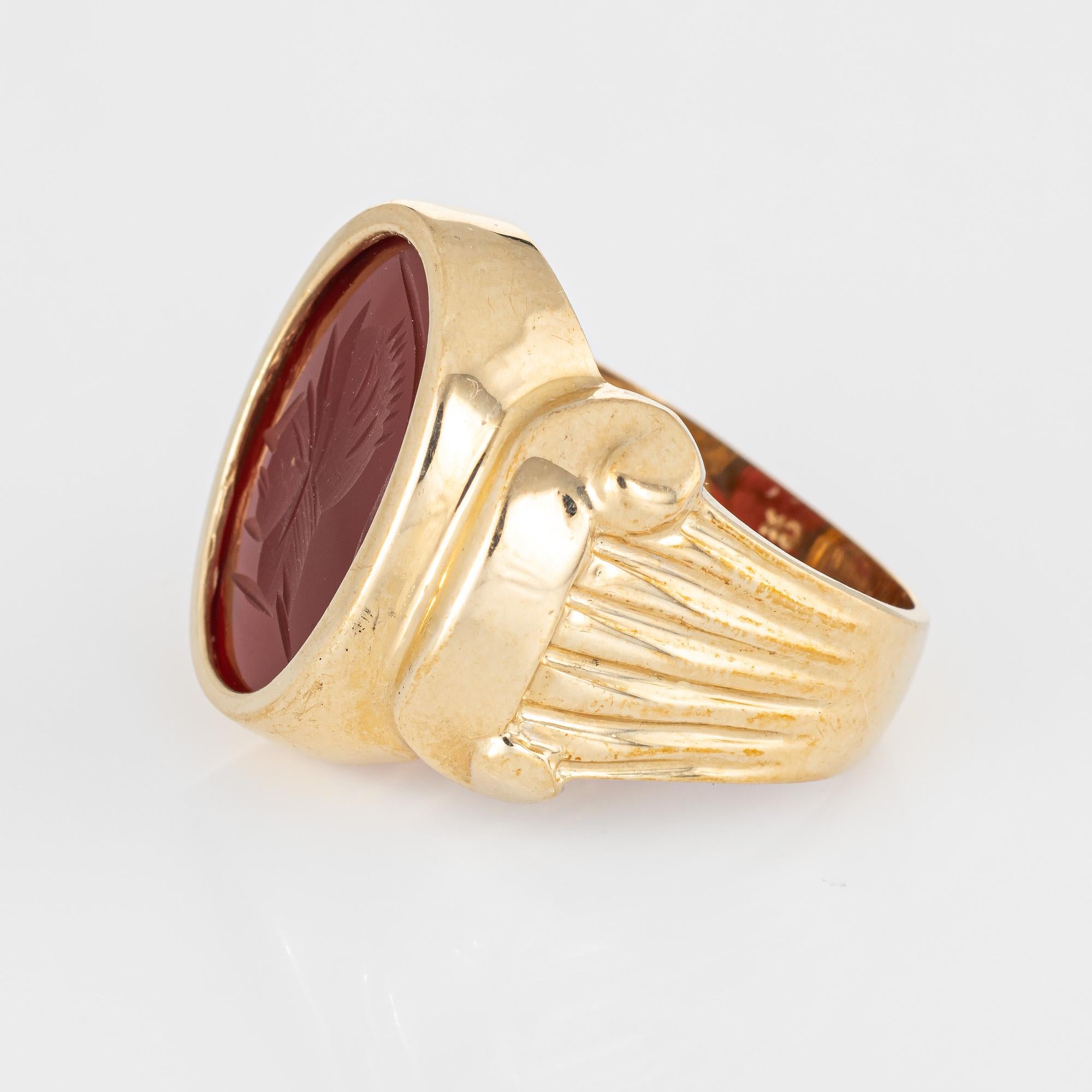 Oval Cut Stylish Vintage Carnelian Intaglio Ring Crafted in 14 Karat Yellow Gold