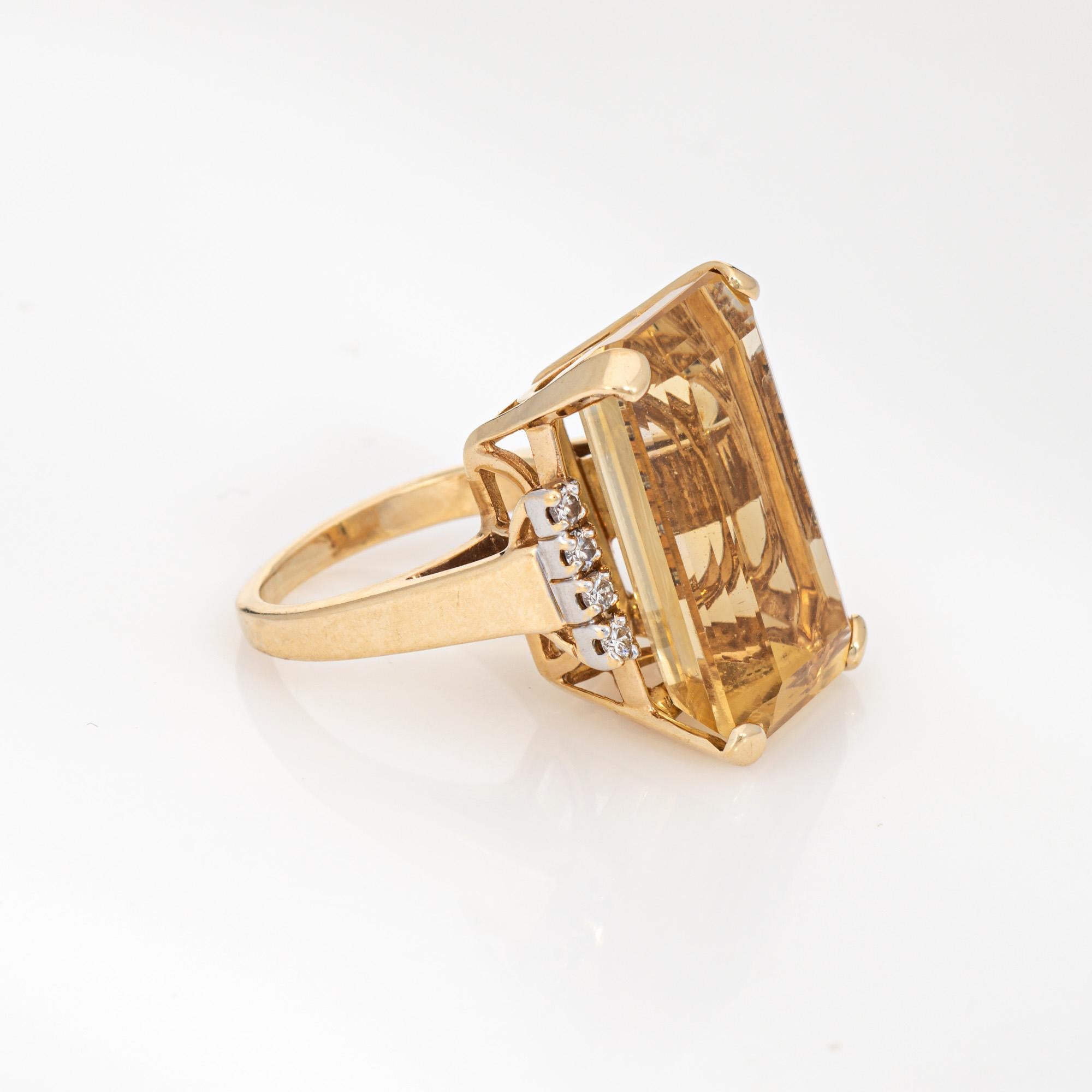 Emerald Cut Stylish vintage citrine & diamond cocktail ring (circa 1960s to 1970s) crafted i For Sale