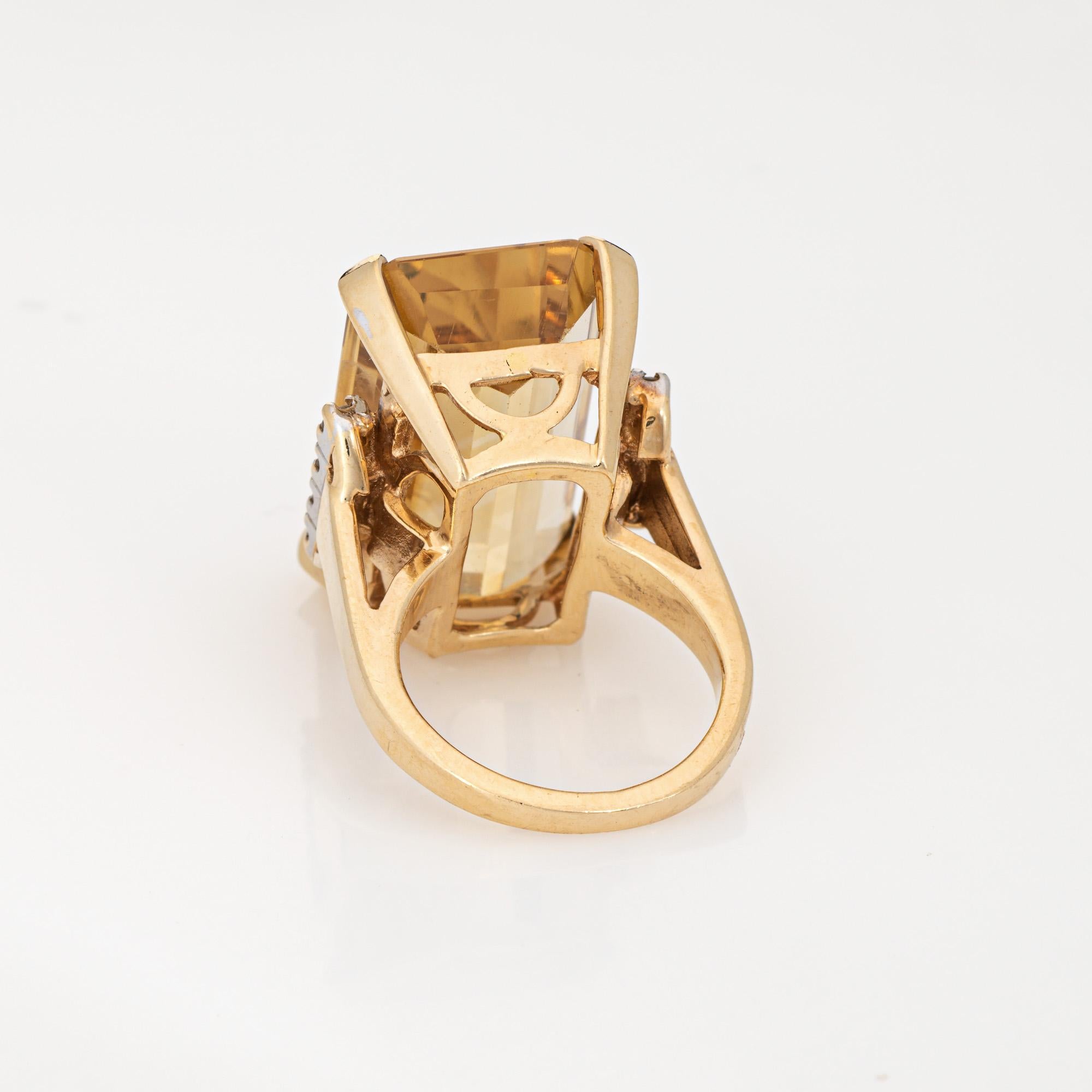 Stylish vintage citrine & diamond cocktail ring (circa 1960s to 1970s) crafted i In Good Condition For Sale In Torrance, CA