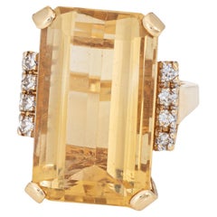 Elegante anello cocktail d'epoca con citrino e diamanti (circa anni '60-'70), realizzato in