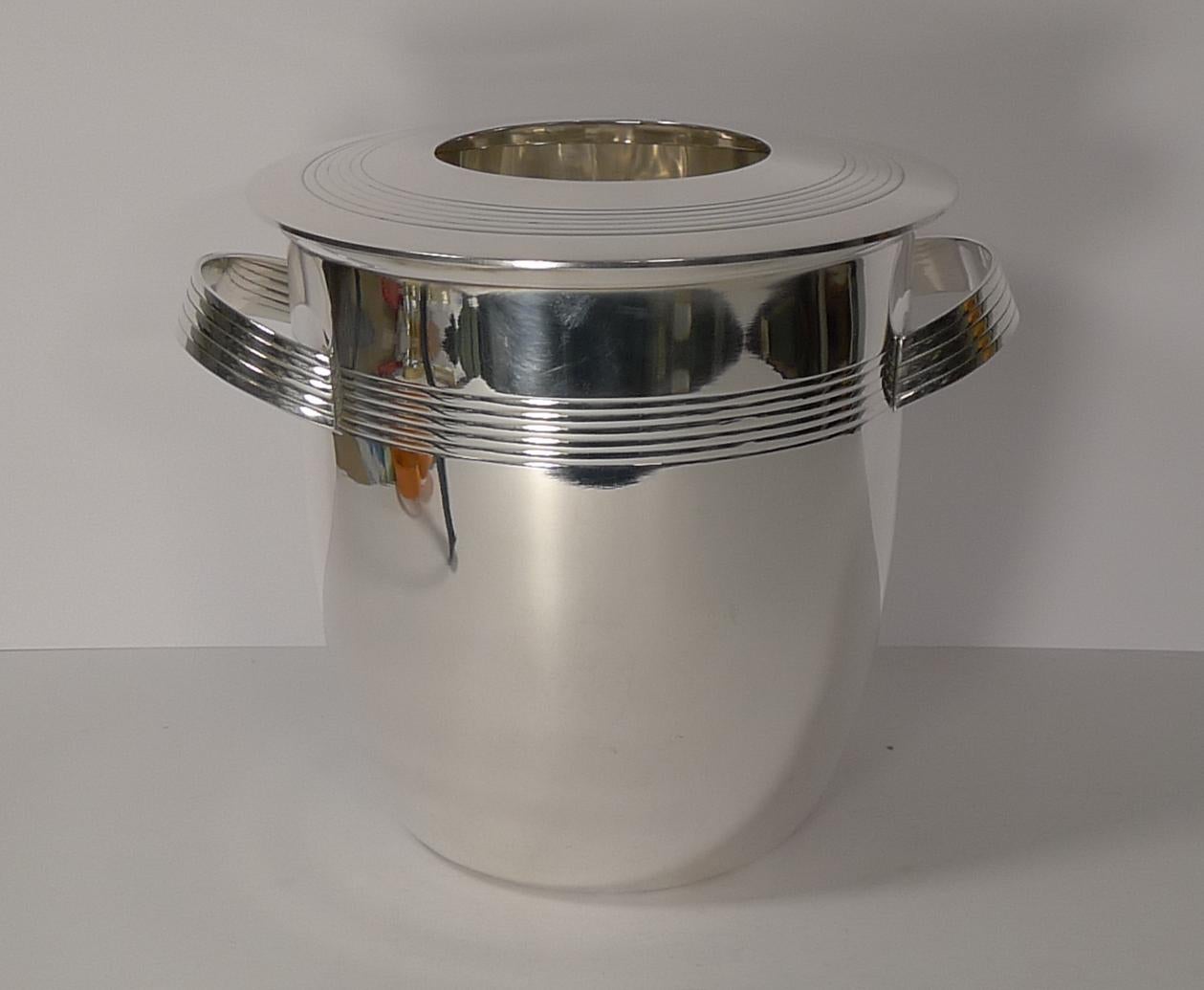 Silver Plate Stylish Vintage French Art Deco Champagne Bucket / Wine Cooler, circa 1940
