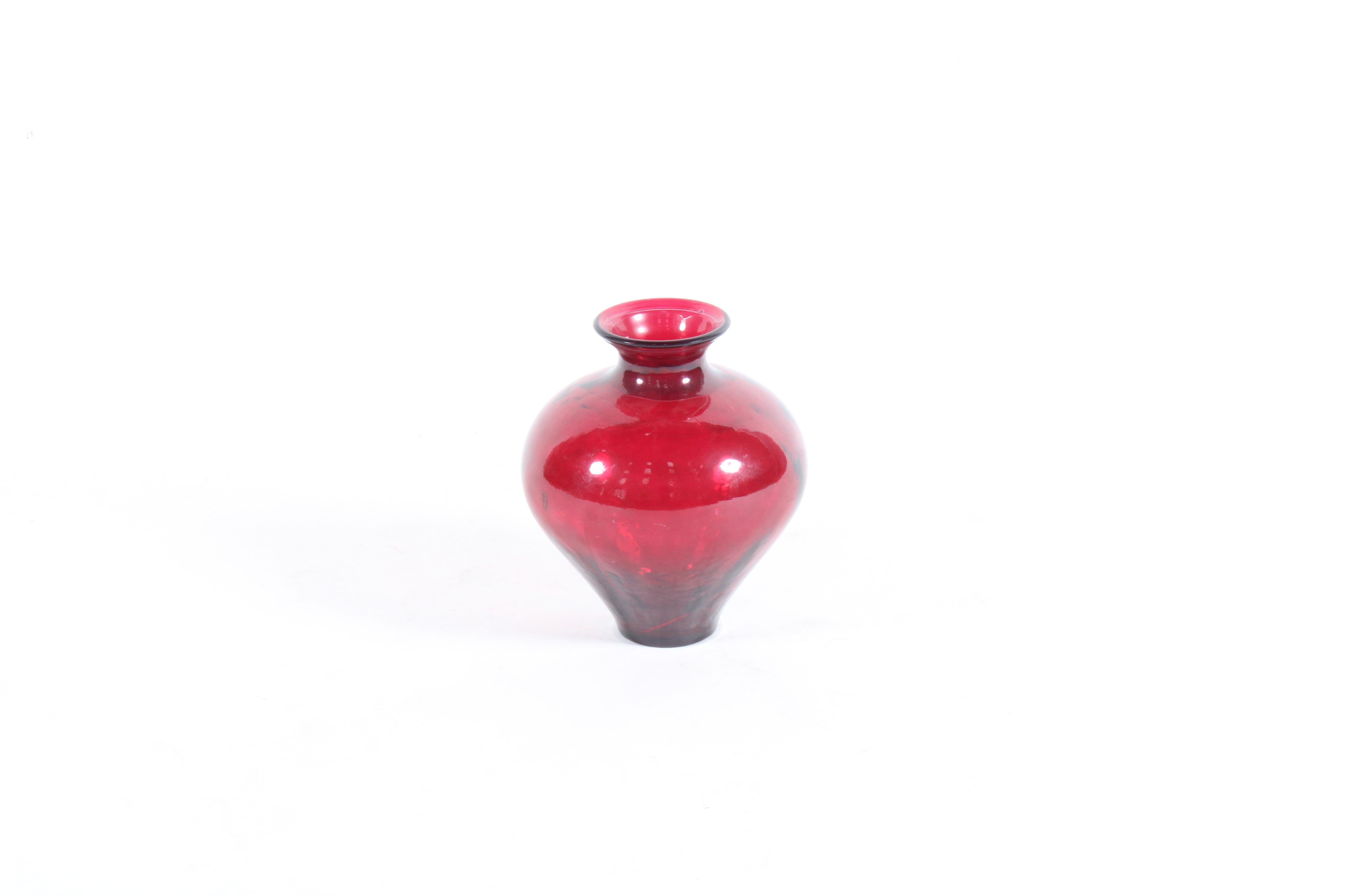 Blown Glass Stylish Vintage French Ruby Red Glass Vase For Sale