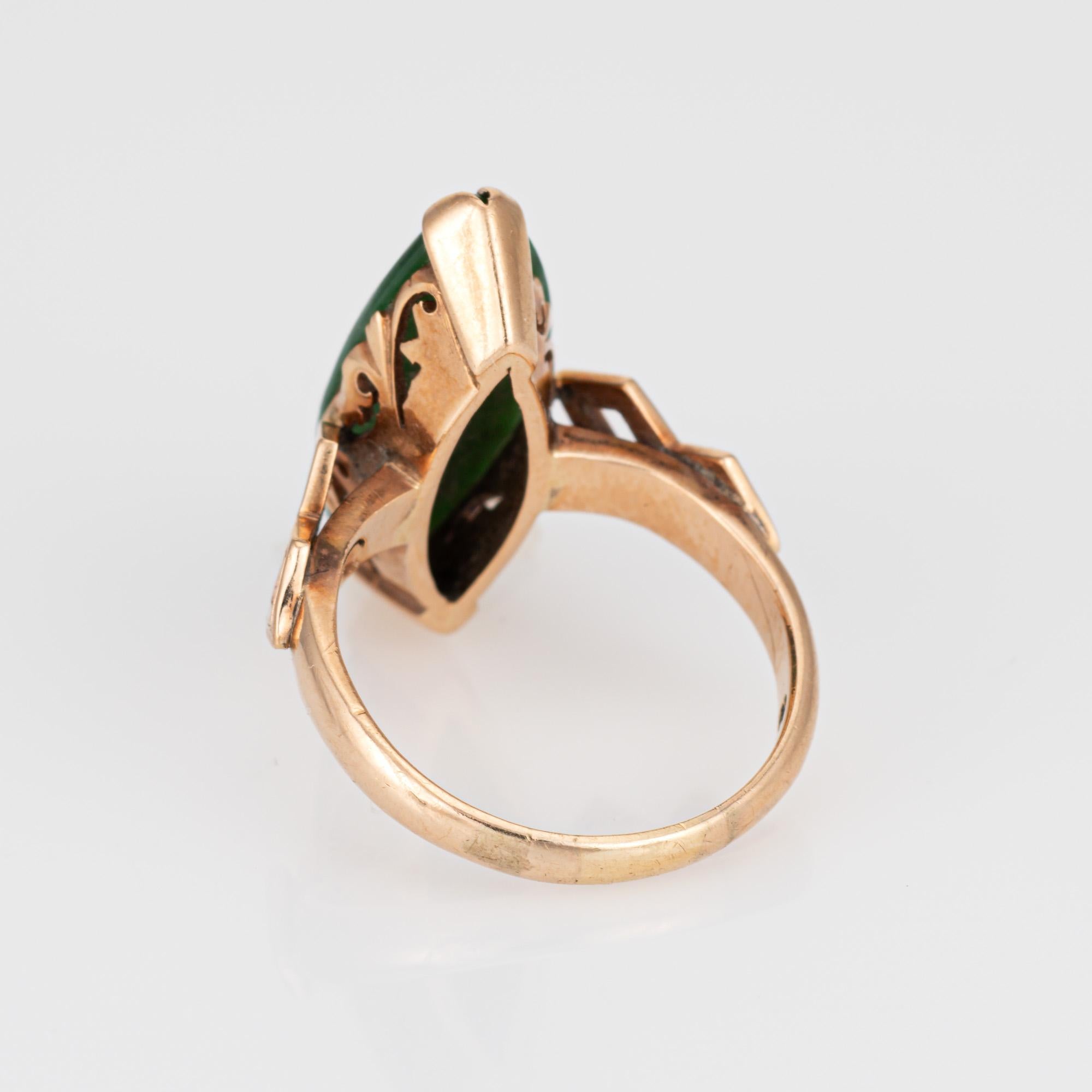 Stylish Vintage Jade Navette Style Cocktail Ring 'circa 1960s' Crafted in 14 Kar In Good Condition For Sale In Torrance, CA