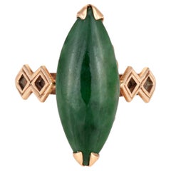 Stylish Vintage Jade Navette Style Cocktail Ring 'circa 1960s' Crafted in 14 Kar