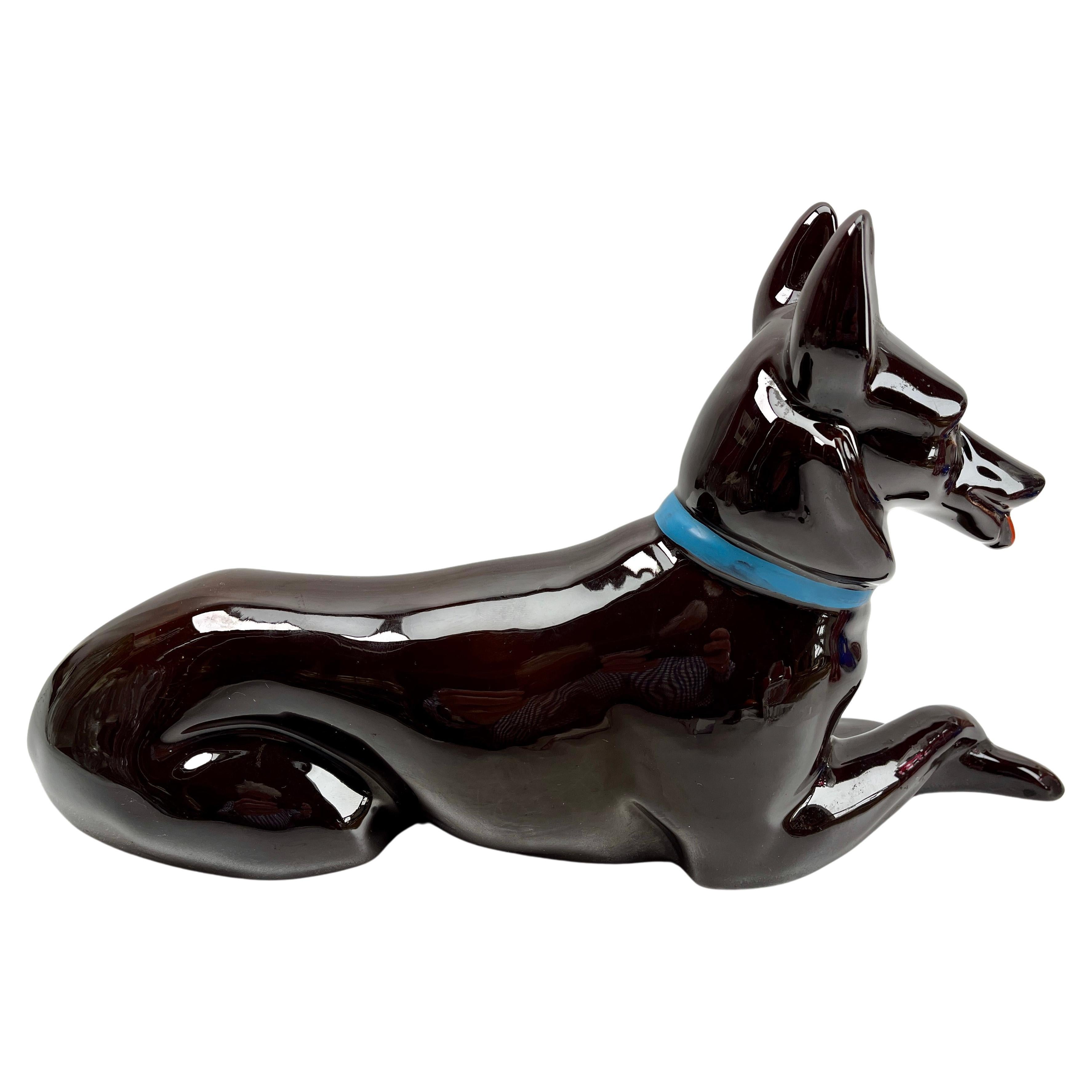 20ième siècle Statue de chien de berger en porcelaine de style Vintage avec étiquette Spana en vente