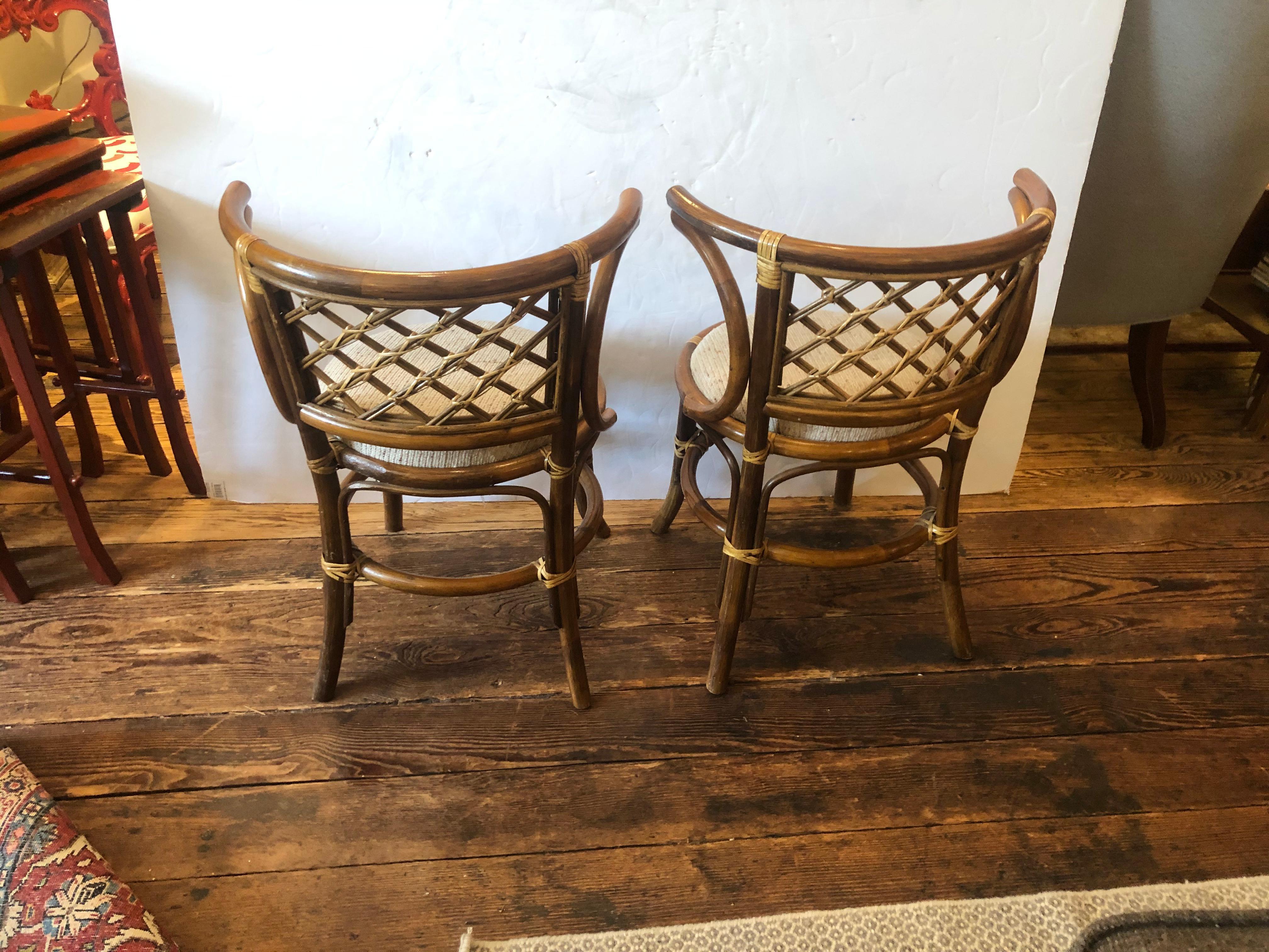 Stylish Vintage Rattan & Bamboo Set of Console Table & Two Side Chairs 1