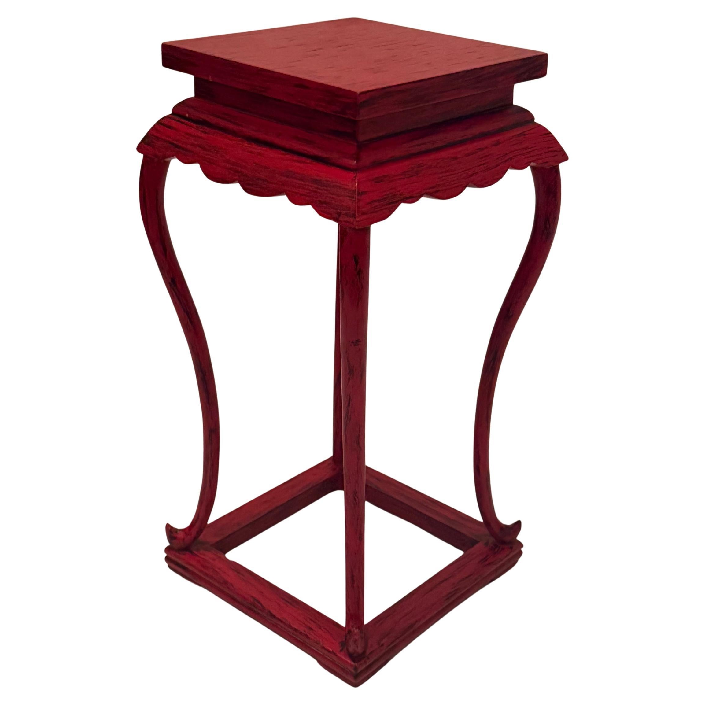 Stylish Vintage Red Lacquer Square Side Table For Sale
