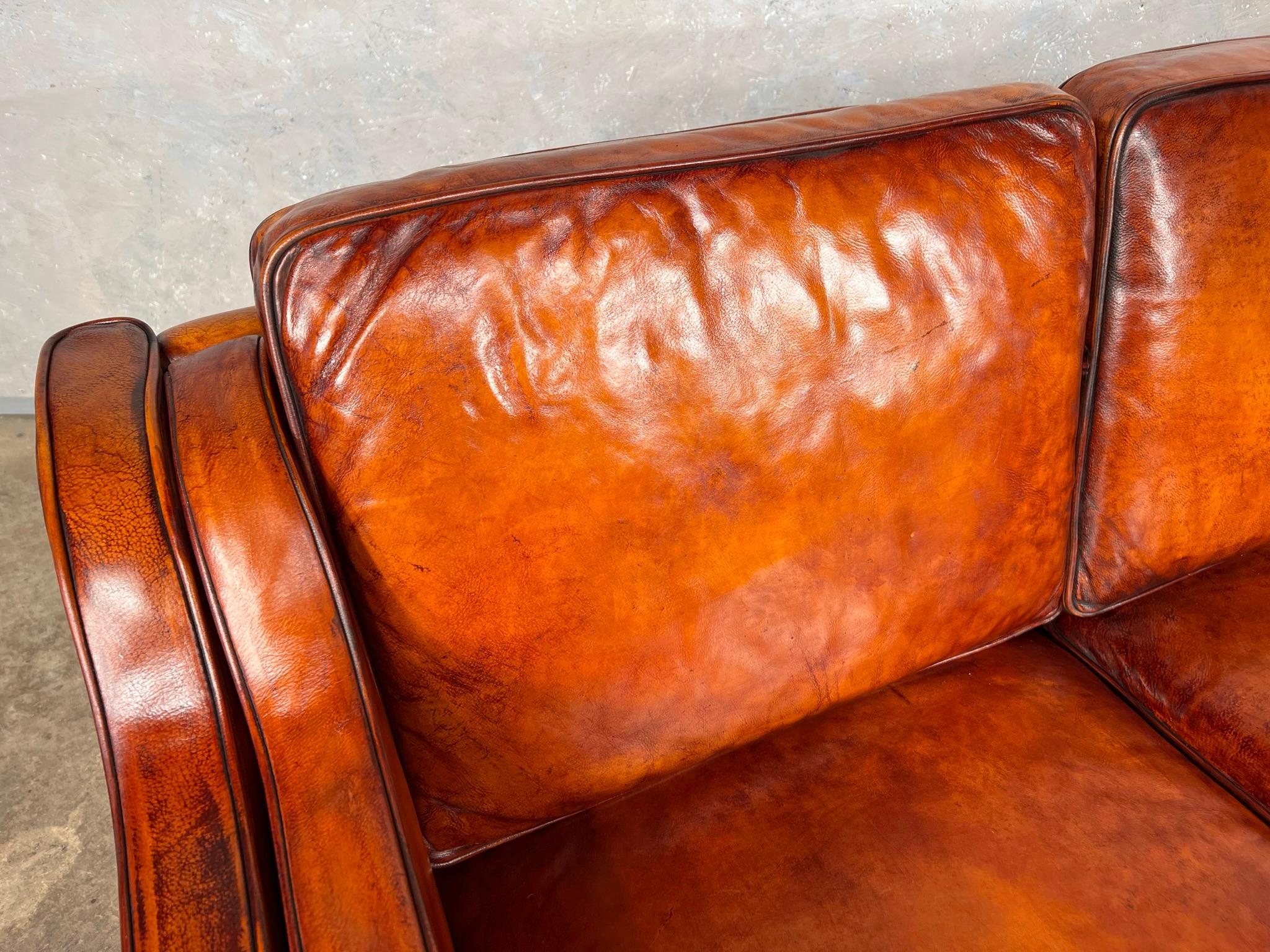 Stylish Vintage Svend Skipper Danish 70 3 Seater Leather Sofa Cognac #678 For Sale 3
