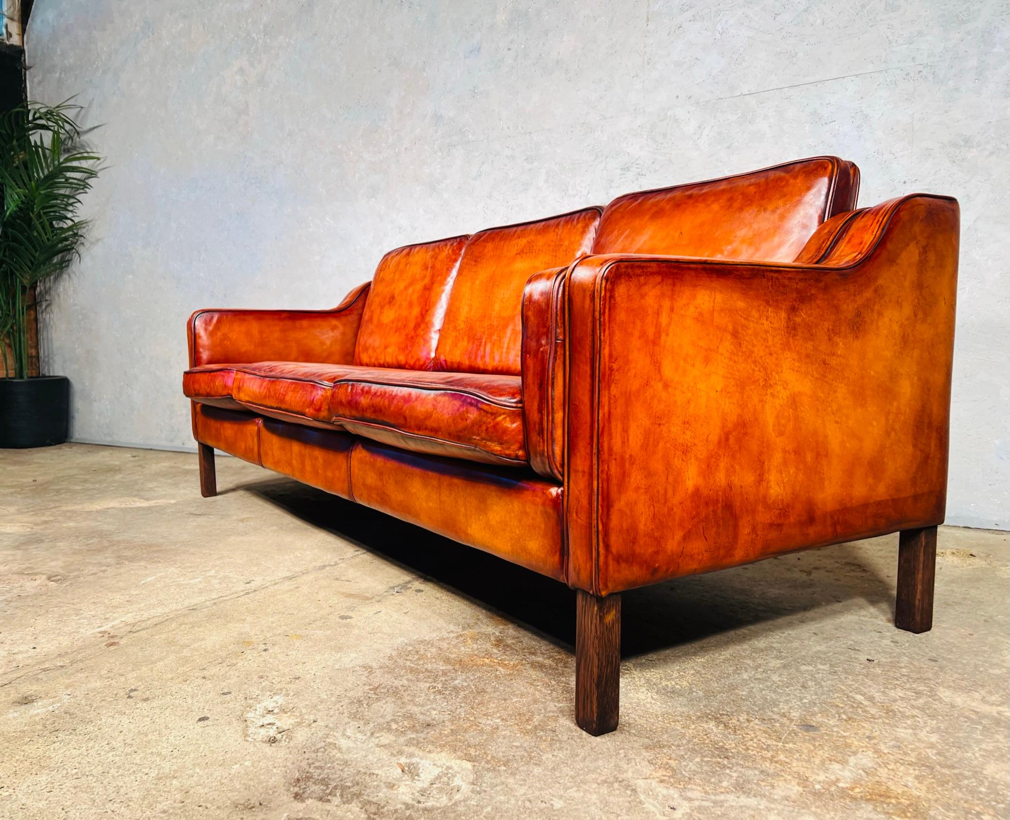20th Century Stylish Vintage Svend Skipper Danish 70 3 Seater Leather Sofa Cognac #678 For Sale