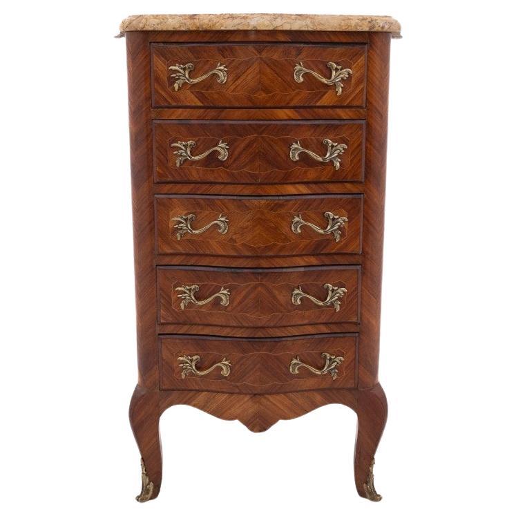 Stylish walnut chiffonier with marble top. For Sale
