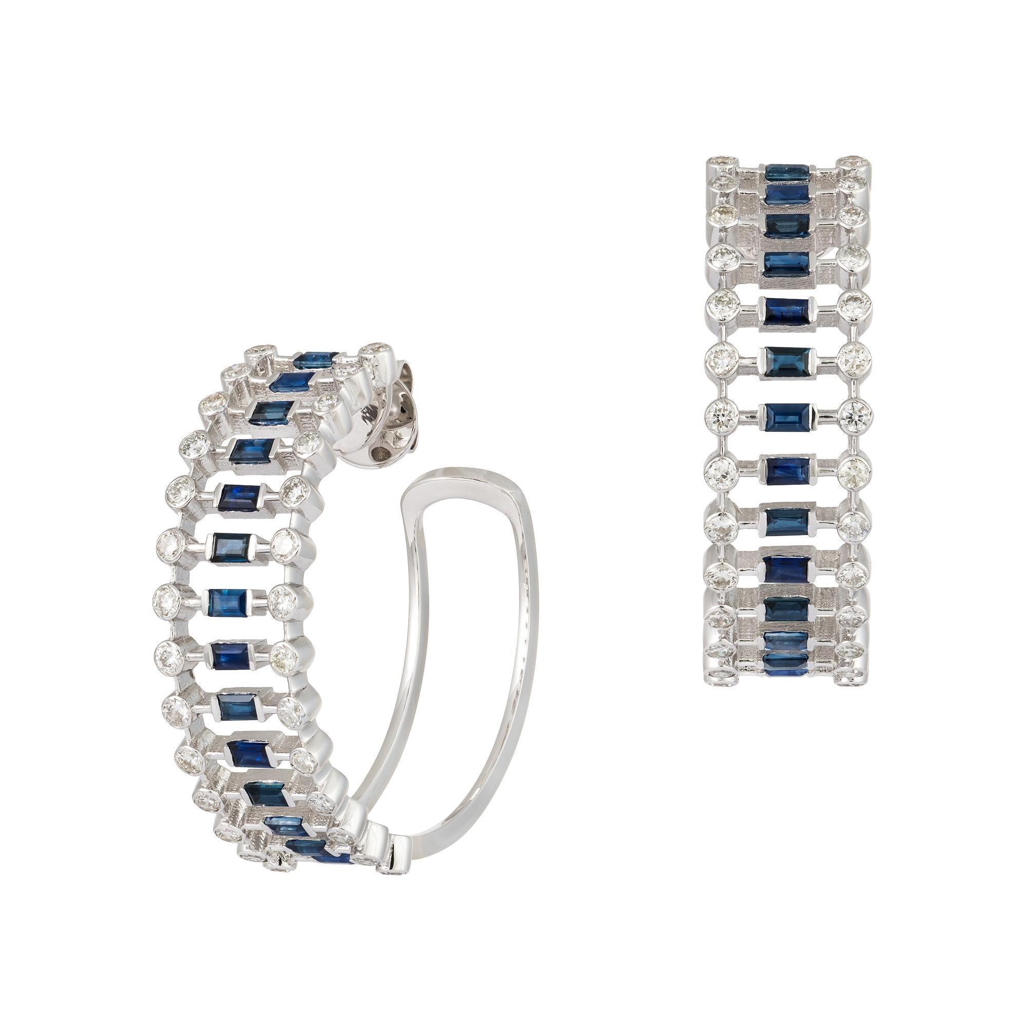 Stilvolle Weißgold-Ohrringe mit 18 Karat blauem Saphir und Diamant für sie (Moderne) im Angebot