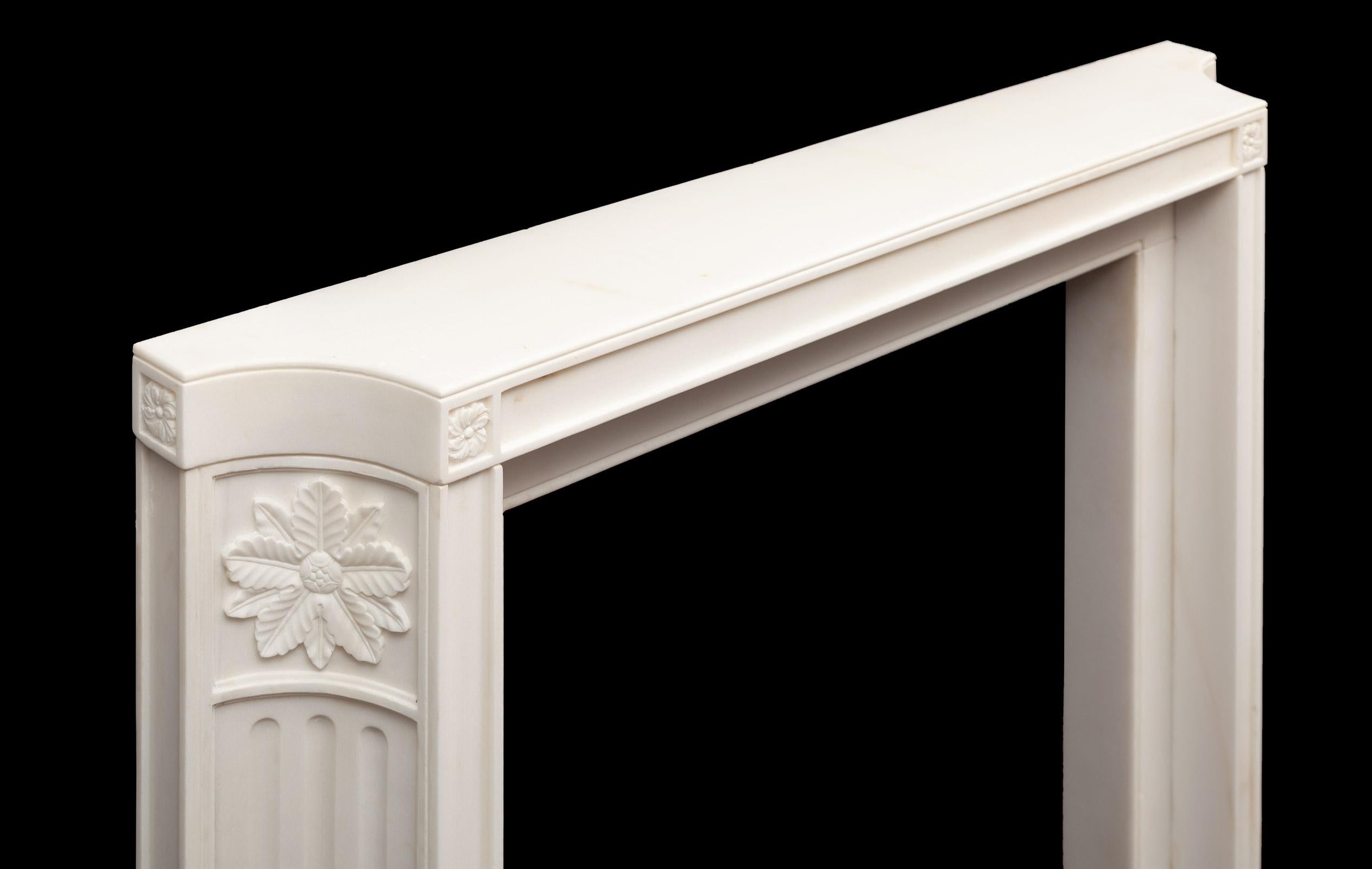 Neoclassical Revival Stylish White Statuary Marble Fireplace of Early 20th Century Form