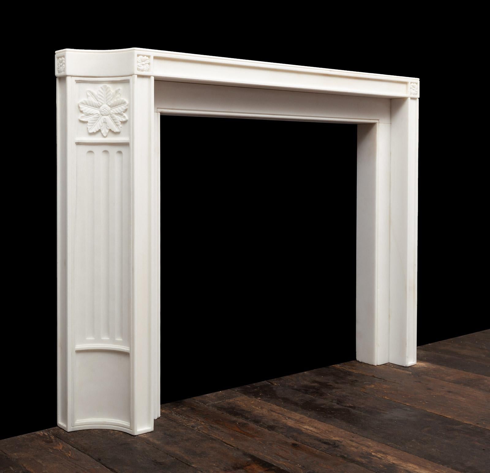 Northern Irish Stylish White Statuary Marble Fireplace of Early 20th Century Form